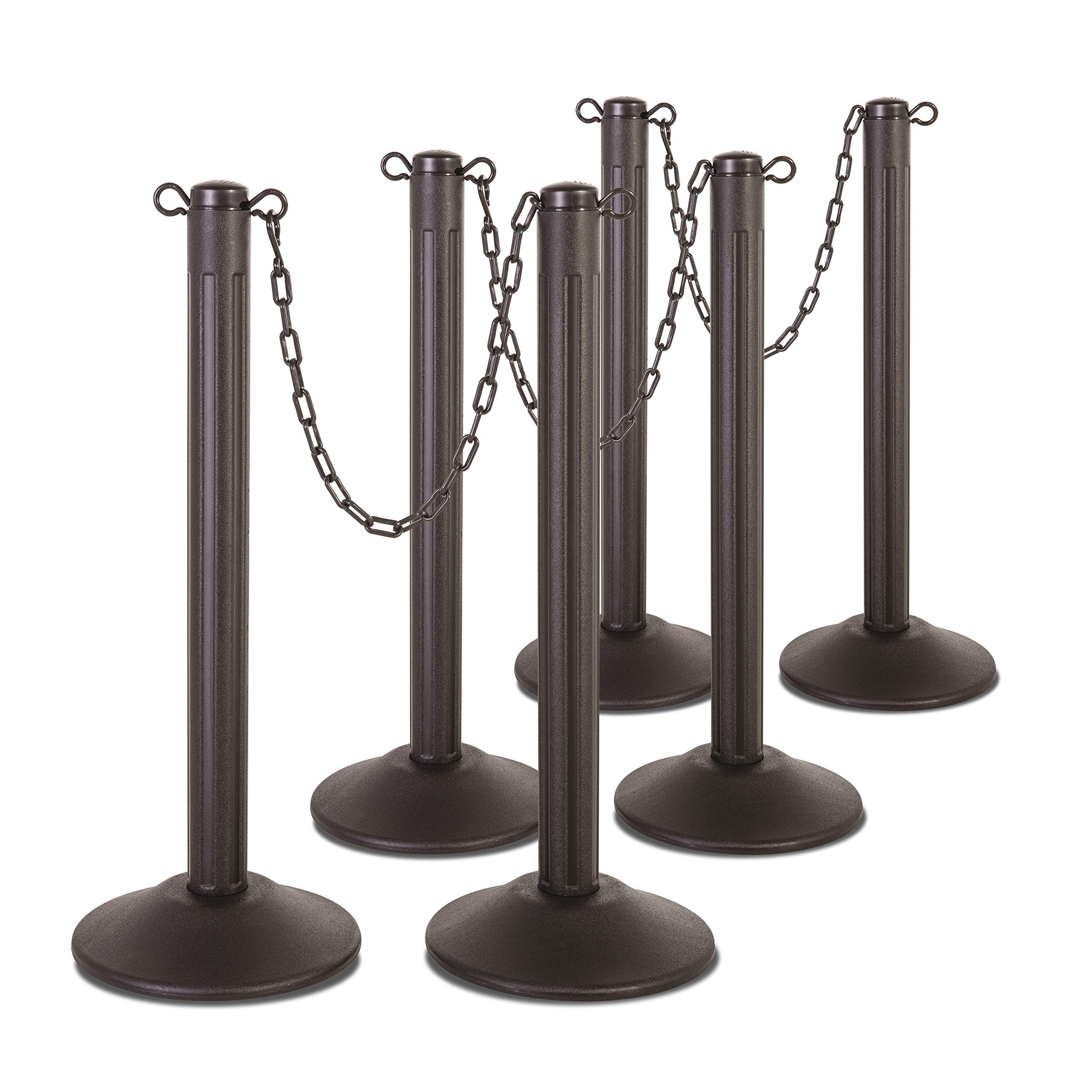 Weighted Base Black Stanchion with 10ft Plastic Chain - Heavy Duty Crowd Control Barrier for Events, Queues & Retail (6-Pack) - Ideal for Stores, Concerts & Public Spaces