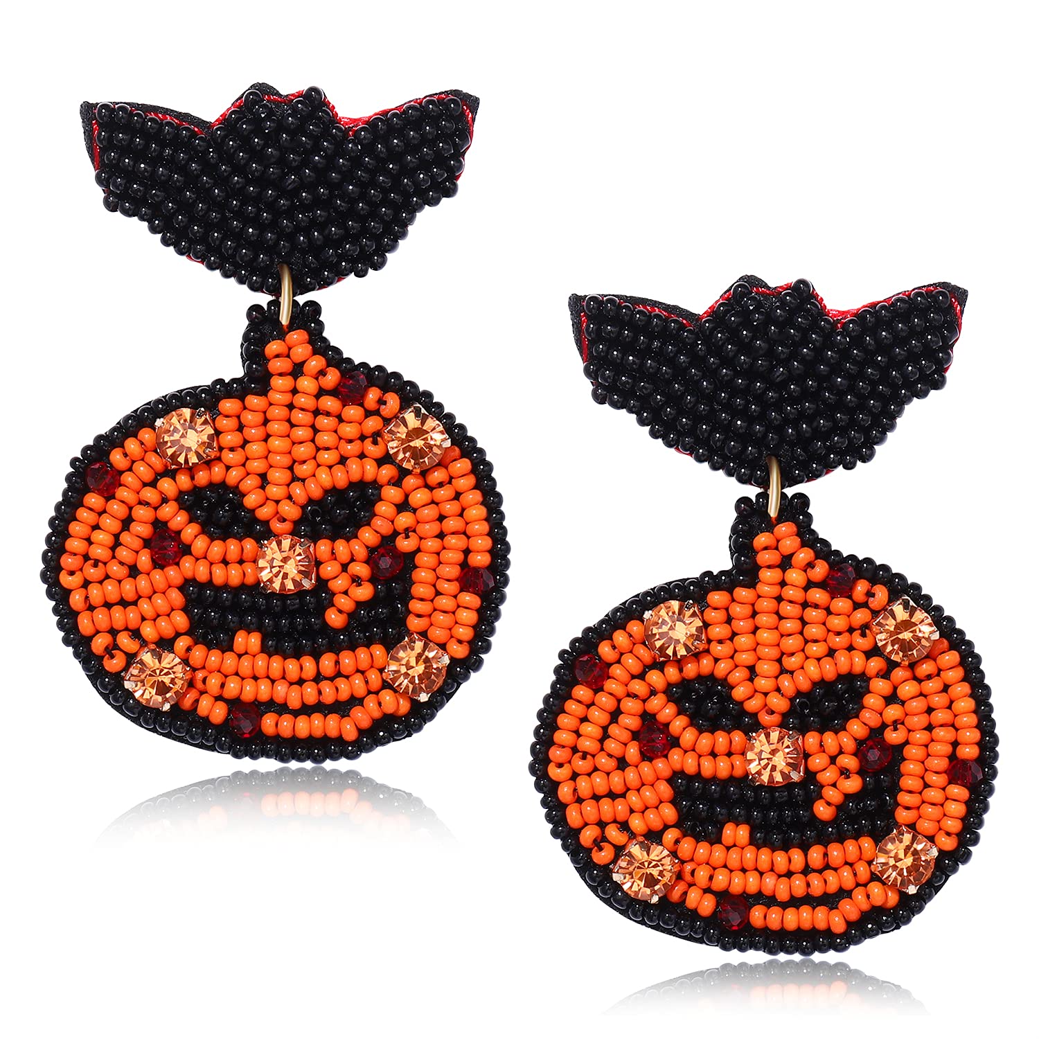 Halloween Bat & Pumpkin Beaded Drop Dangle Earrings for Women - Unique Cosplay Jewelry for Halloween Parties, Costume Events & Gothic Fashion
