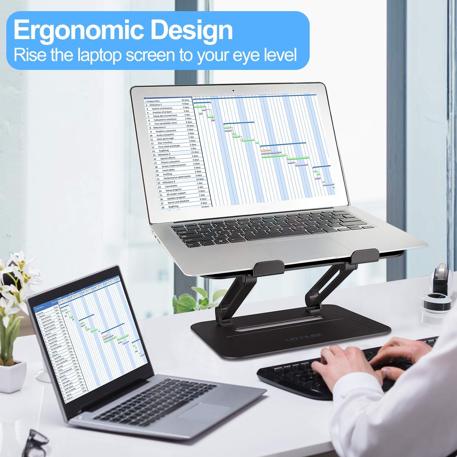 Premium Adjustable Laptop Stand for Desk - Black & Rose Gold 2-Pack Set | Ergonomic Computer Riser for Home Office, Gaming & Workspace Setup