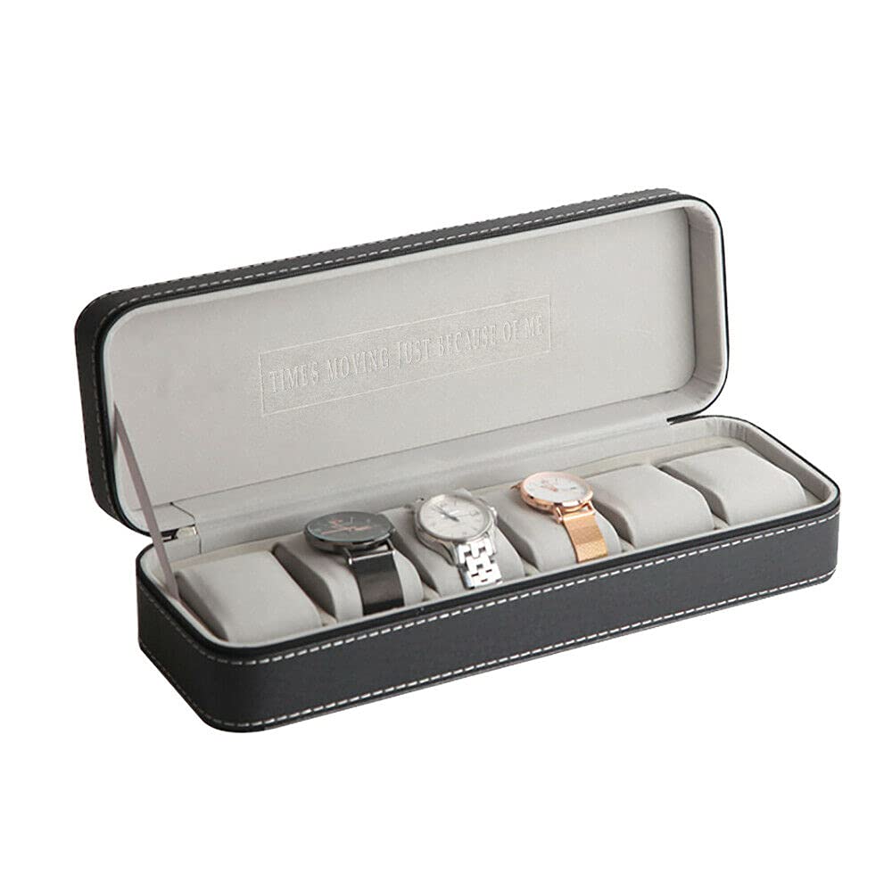 6-Slot Leather Watch Box for Men - Luxury Zipper Watch Display Case & Organizer - Perfect for Travel, Storage, and Watch Collection Display