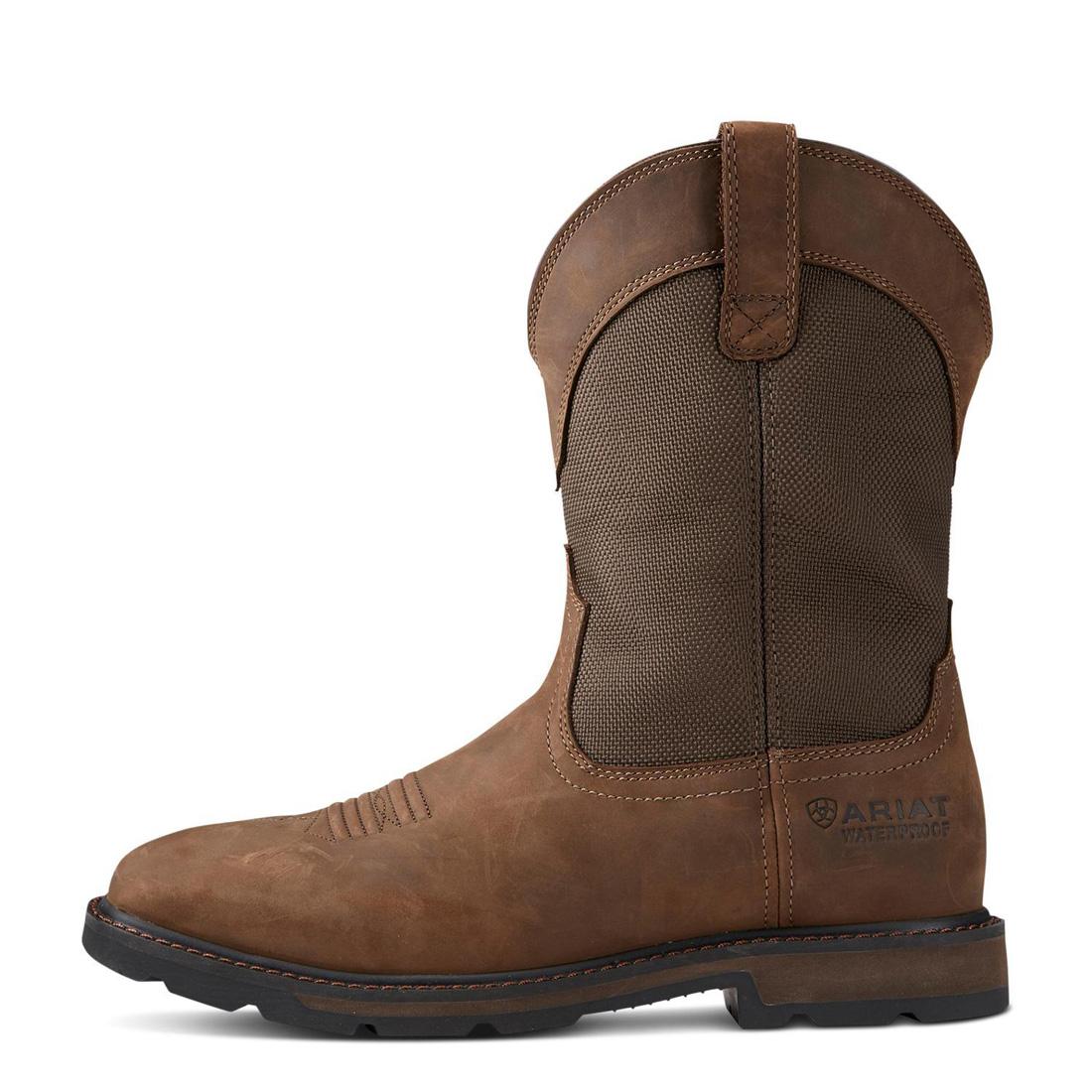 **Groundbreaker Steel Toe Waterproof Wide Square Toe Work Boots for Men - Palm Brown - Heavy Duty Safety Boots for Construction, Warehouse & Outdoor Work**