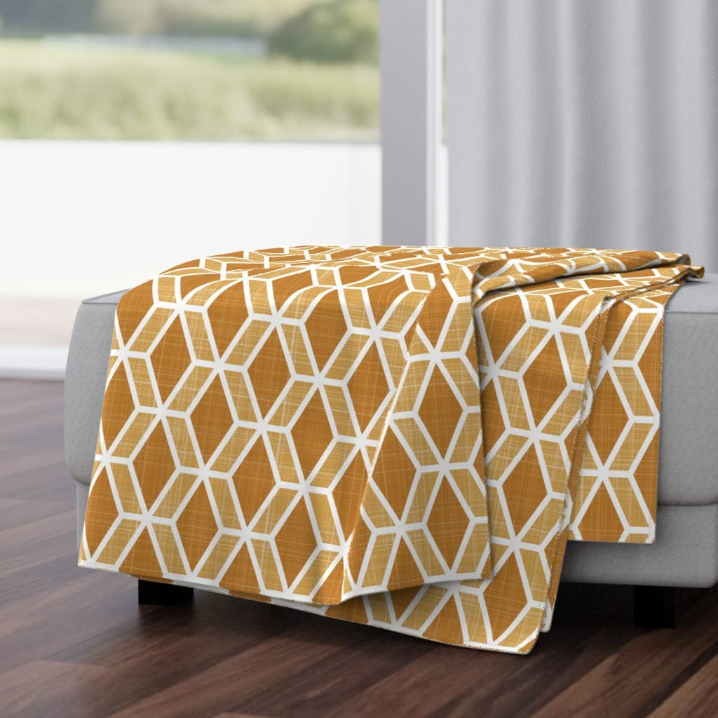 Soft Plush Minky Throw Blanket 50x70 Inches - Diamond Orange White Retro Geometric Hexagon Pattern Blanket for Couch, Bed, Sofa & Home Decor