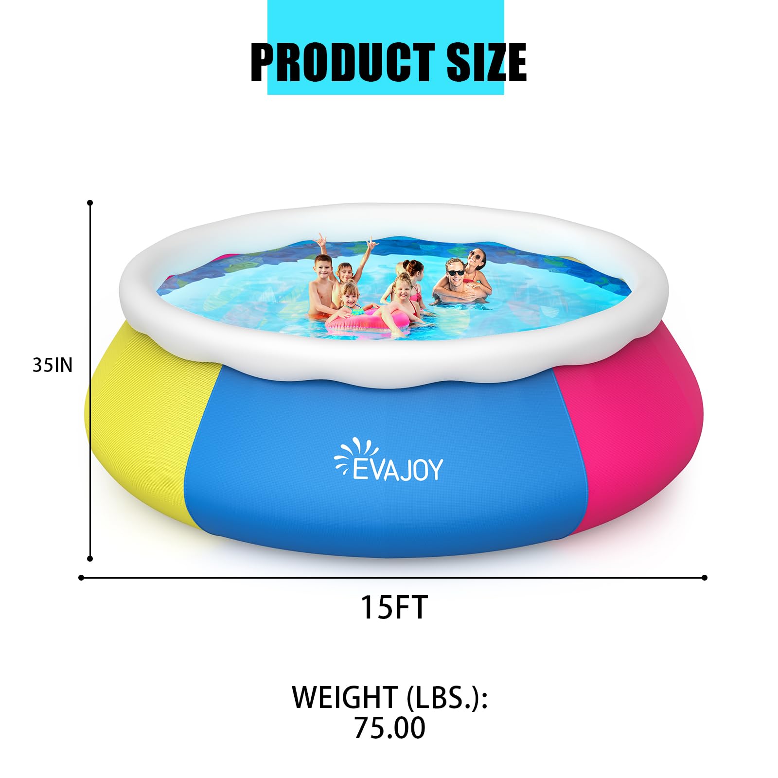 15ft x 35in Inflatable Above Ground Swimming Pool with Filter Pump, Ground Cloth & Cover - Blue, Yellow, Pink Options | Perfect for Backyard Fun, Kids Play & Summer Cooling