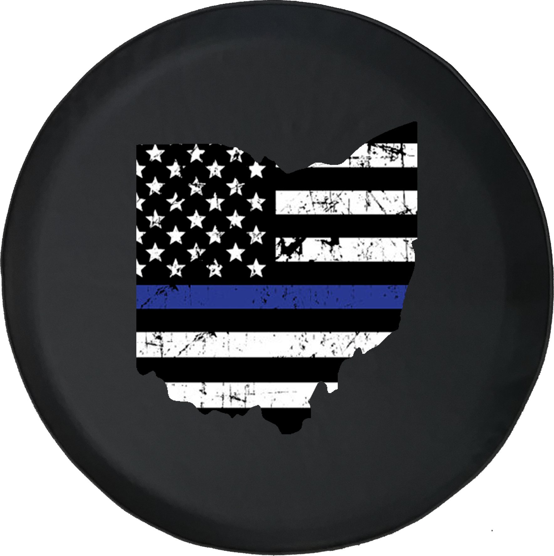 35 Inch Thin Blue Line Distressed American Flag Spare Tire Cover - Durable Truck & SUV Accessory for Ohio Police Supporters | Perfect for Off-Road Adventures & Patriotic Car Decoration