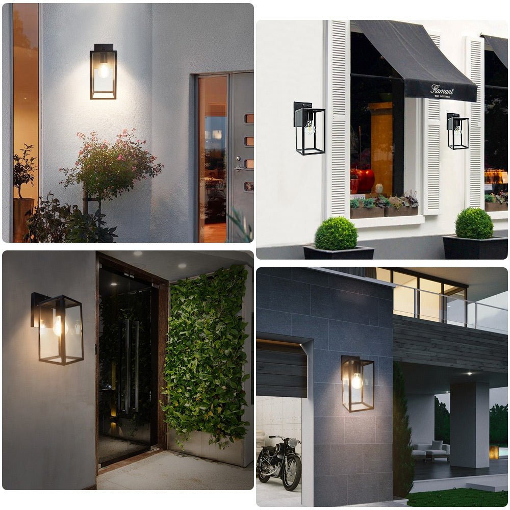 40W Outdoor/Indoor Wall Sconce with Dusk-to-Dawn Sensor - Matte Black Rust-Resistant Wall Lantern with Clear Glass Shade - Perfect for Garage, Doorway, Entryway, Patio & Backyard Lighting