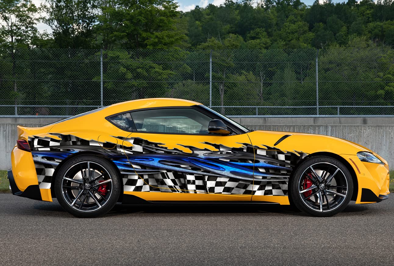 Full Color Car Vinyl Wrap - Racing Flag & Tribal Checkered Design - Ripped Metal Street Racing Graphic (22x70) - Perfect for Car Decals, Vehicle Wrapping & Motorsport Enthusiasts