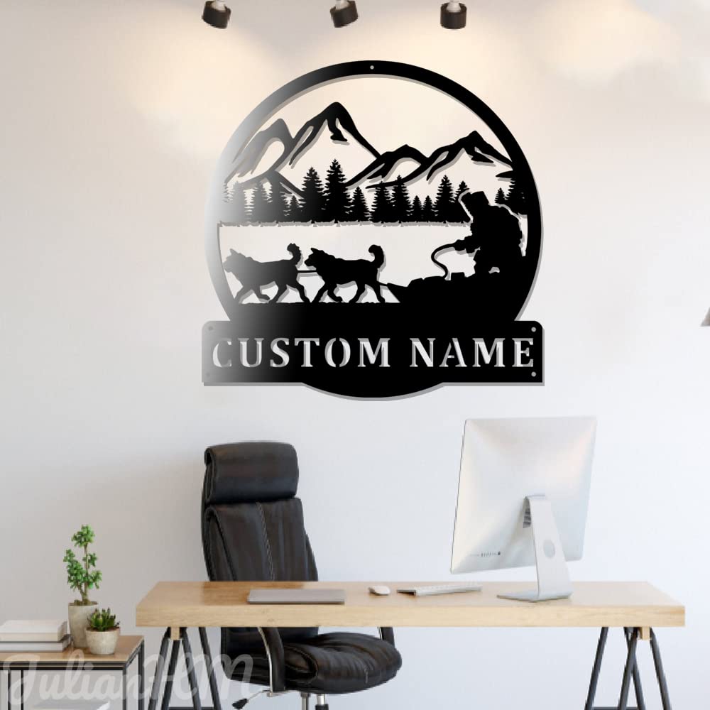 Custom LED Light Up Sled Dog Racing Metal Wall Art - Personalized Dog Name Sign - 18x18 Inch Dogsled Home Decor for Living Room, Bedroom, Office - Unique Gift for Dog Lovers & Winter Sports Enthusiasts
