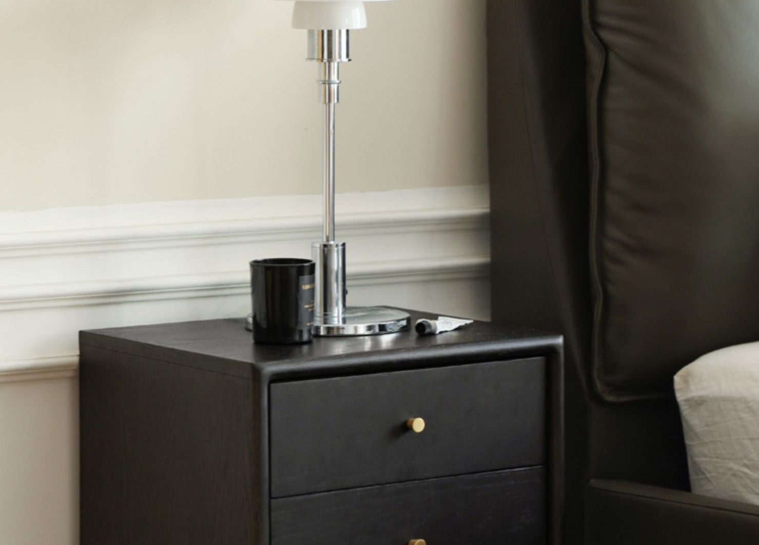 Solid Oak Wood Nightstand in Smoked Finish - Perfect for Bedroom, Living Room, or Office Furniture