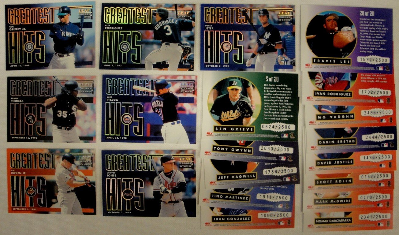 1998 Leaf Rookie Stars Greatest Hits Baseball Card Set - 20 Cards Featuring Ken Griffey Jr & Frank Thomas /2500 - Perfect for Collectors, Sports Memorabilia Displays & Investment