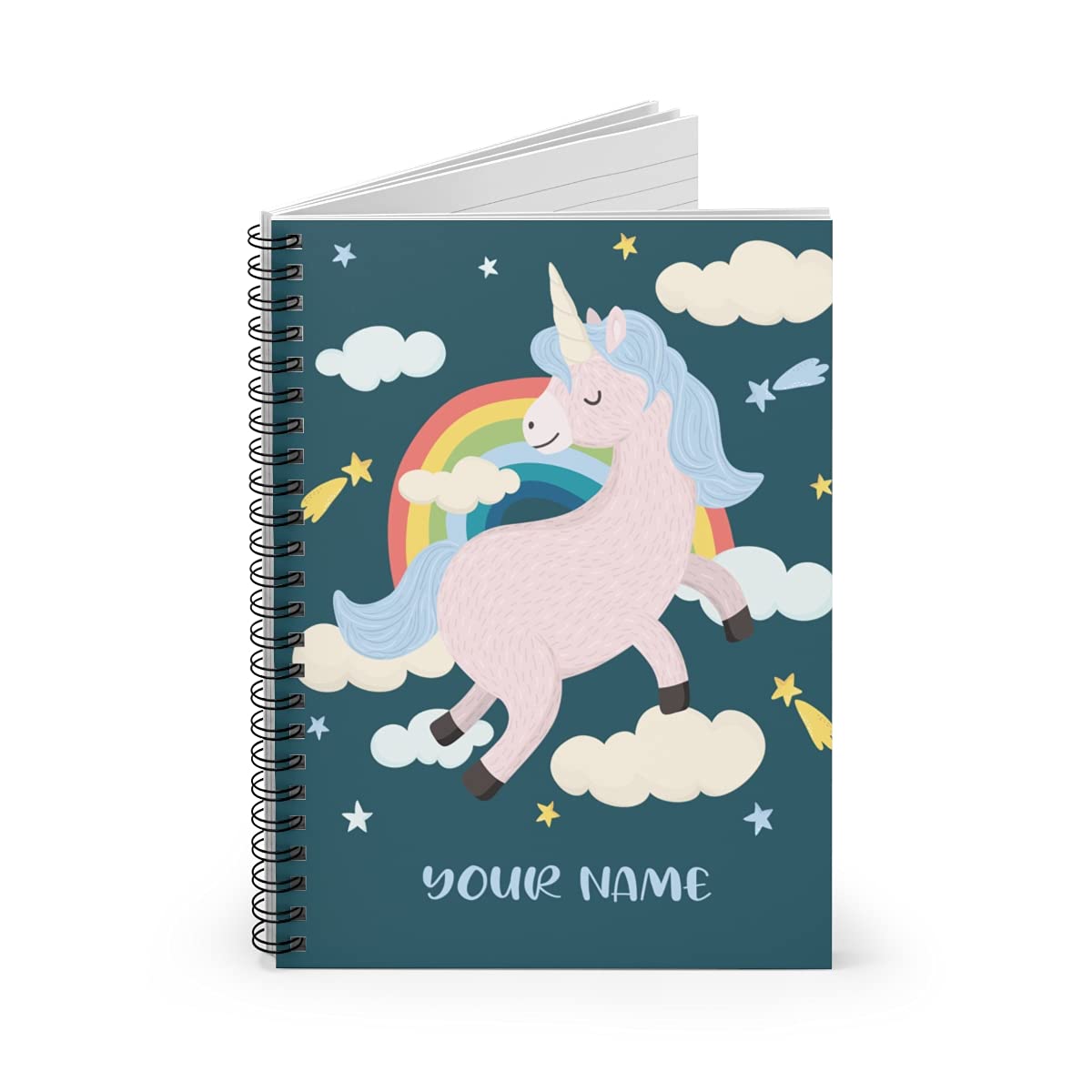 Custom Unicorn Spiral Notebook - Personalized Cute No Worries Design for Kids, Teens, Girls & Women - Perfect School Supplies, Journaling & Gift Idea for Birthdays, Christmas & Back to School
