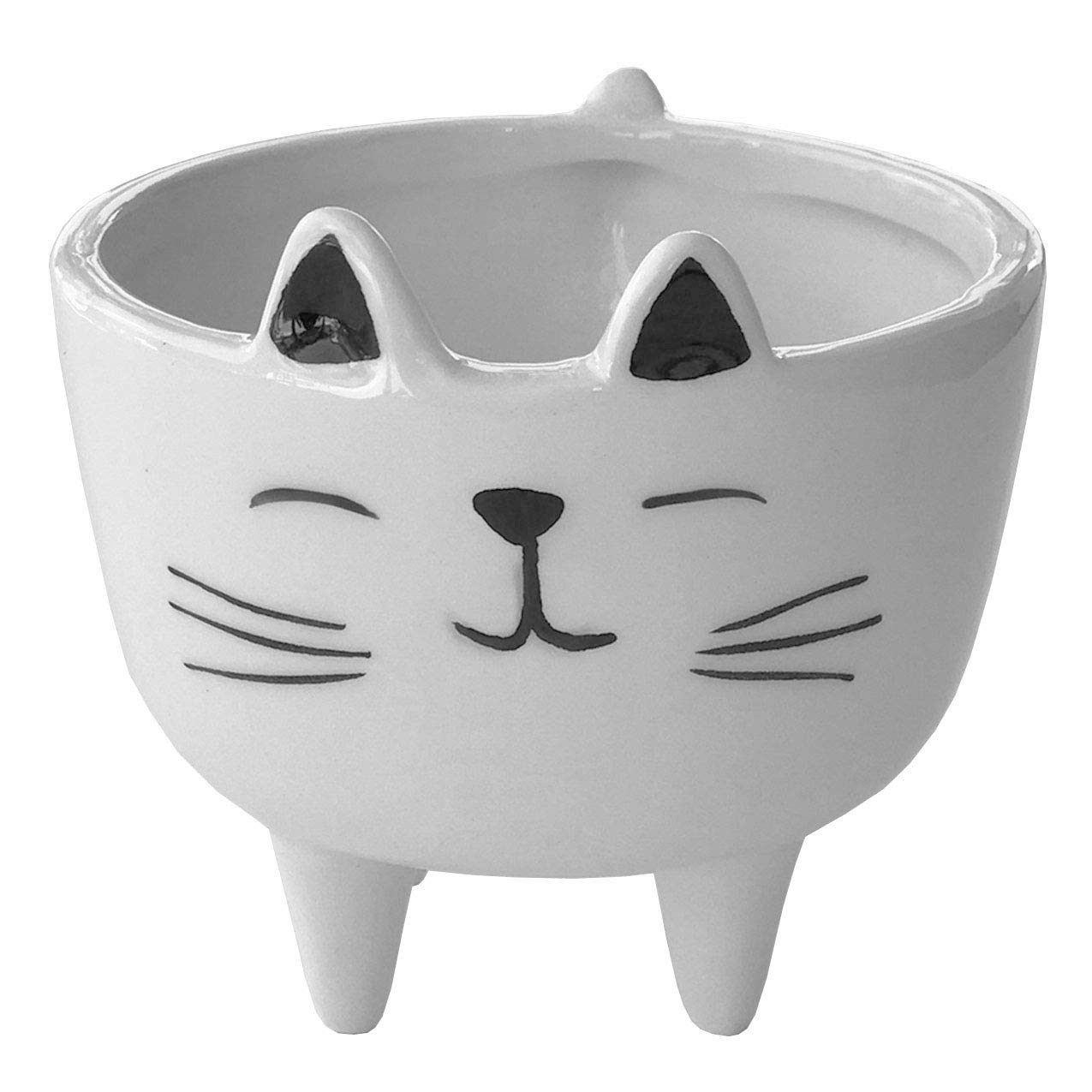 Ceramic Succulent Planter Pots - White Cat Mini Indoor Planters for Home, Office & Garden Decor | Perfect for Small Plants, Cacti & Air Plants