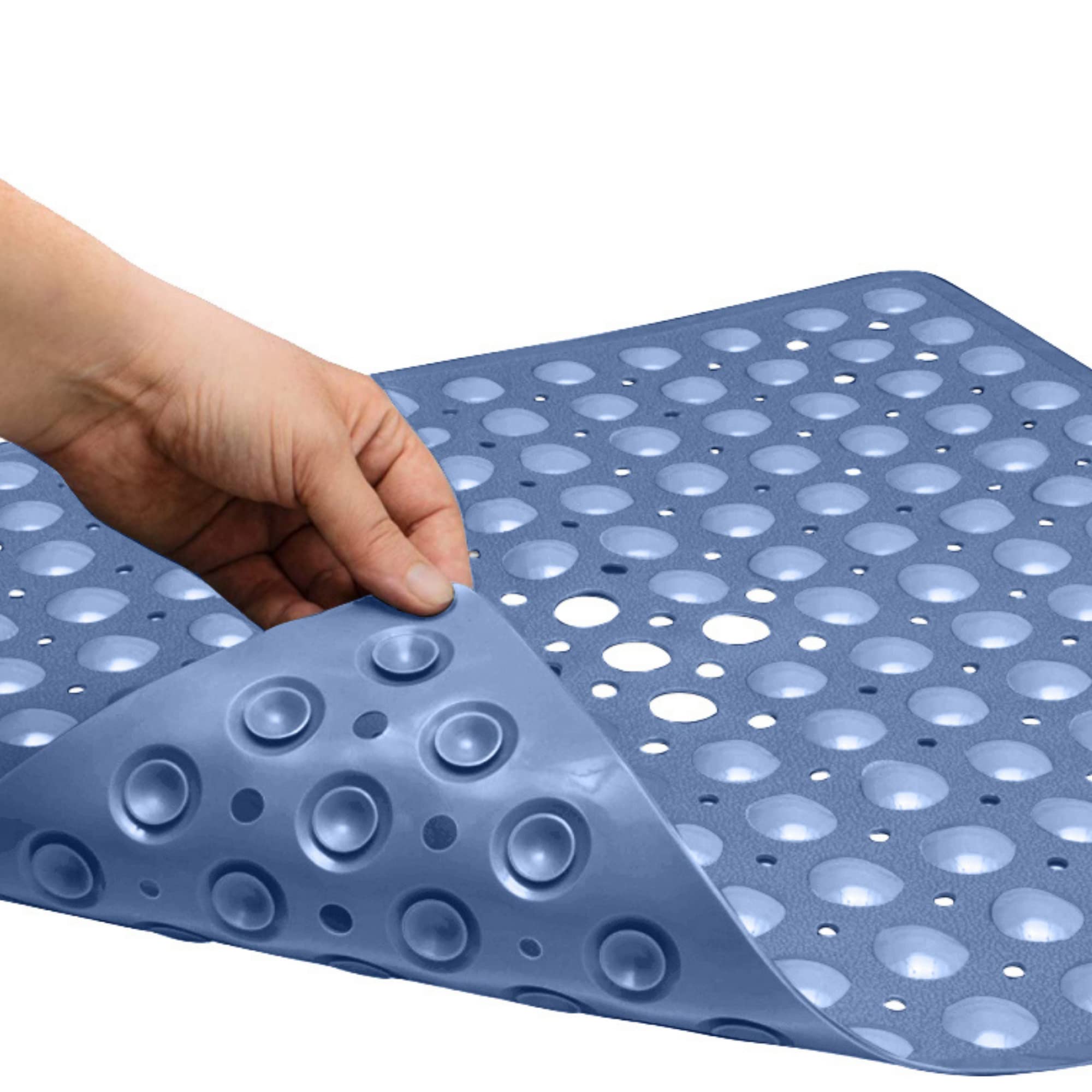 ENKOSI 21x21 Inch Square Non-Slip Shower Mat for Elderly - Aqua Blue Bathroom Floor Mat with Strong Grip, Water Drainage & Quick Dry - Perfect for Showers, Bathtubs, and Wet Areas to Prevent Falls