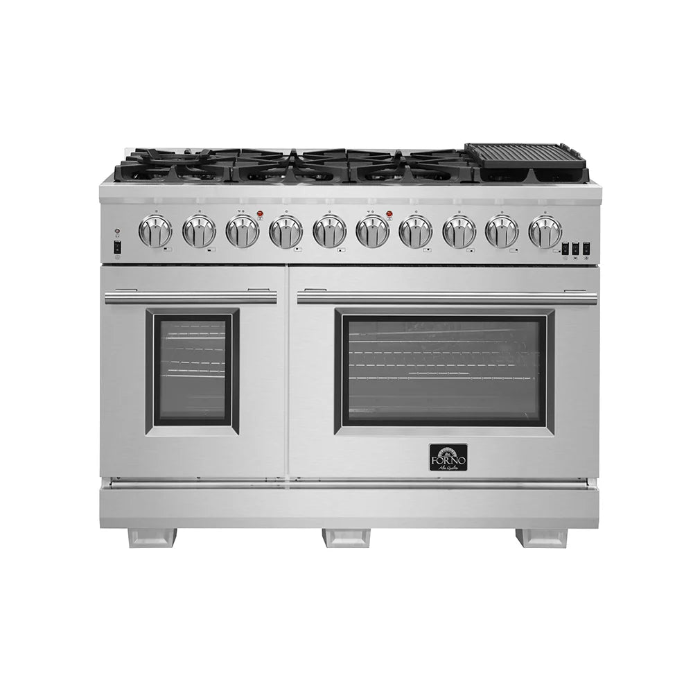 48 Inch Professional Gas Range with Wall Mount Range Hood & FBDL 019 05US Refrigerator - Complete Forno Appliance Package for Modern Kitchen | Perfect for Home Chefs & Entertaining