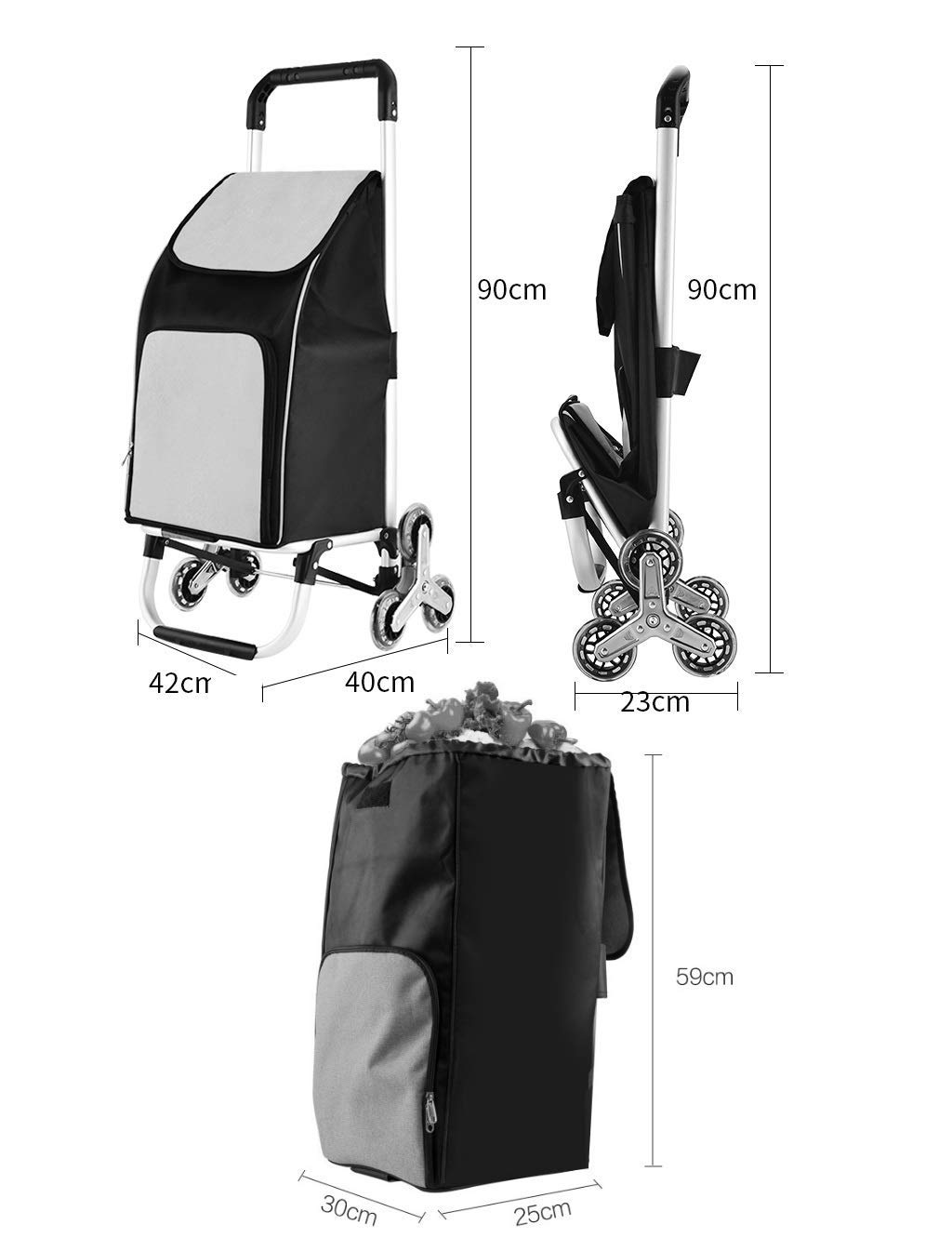 6-Wheel Collapsible Folding Wagon Cart - Lightweight Portable Shopping Trolley with Stair Climbing for Grocery, Market & Travel | Perfect for Outdoor Picnics, Beach Trips & Home Organization (Khaki)