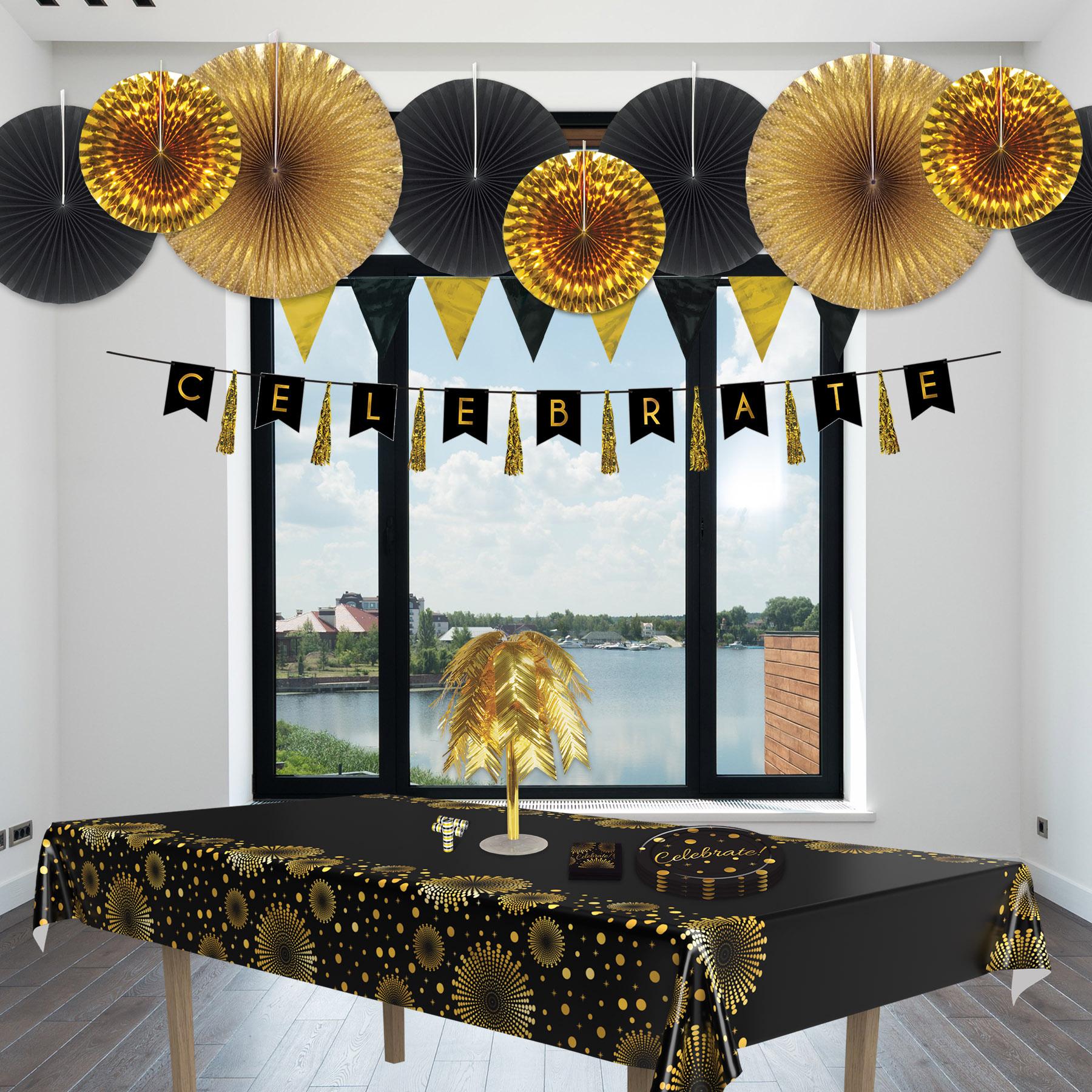 12 Pack Beistle Black and Gold Party Pennant Banner - Perfect for Birthday Decorations, Graduation Parties, and Home Celebrations