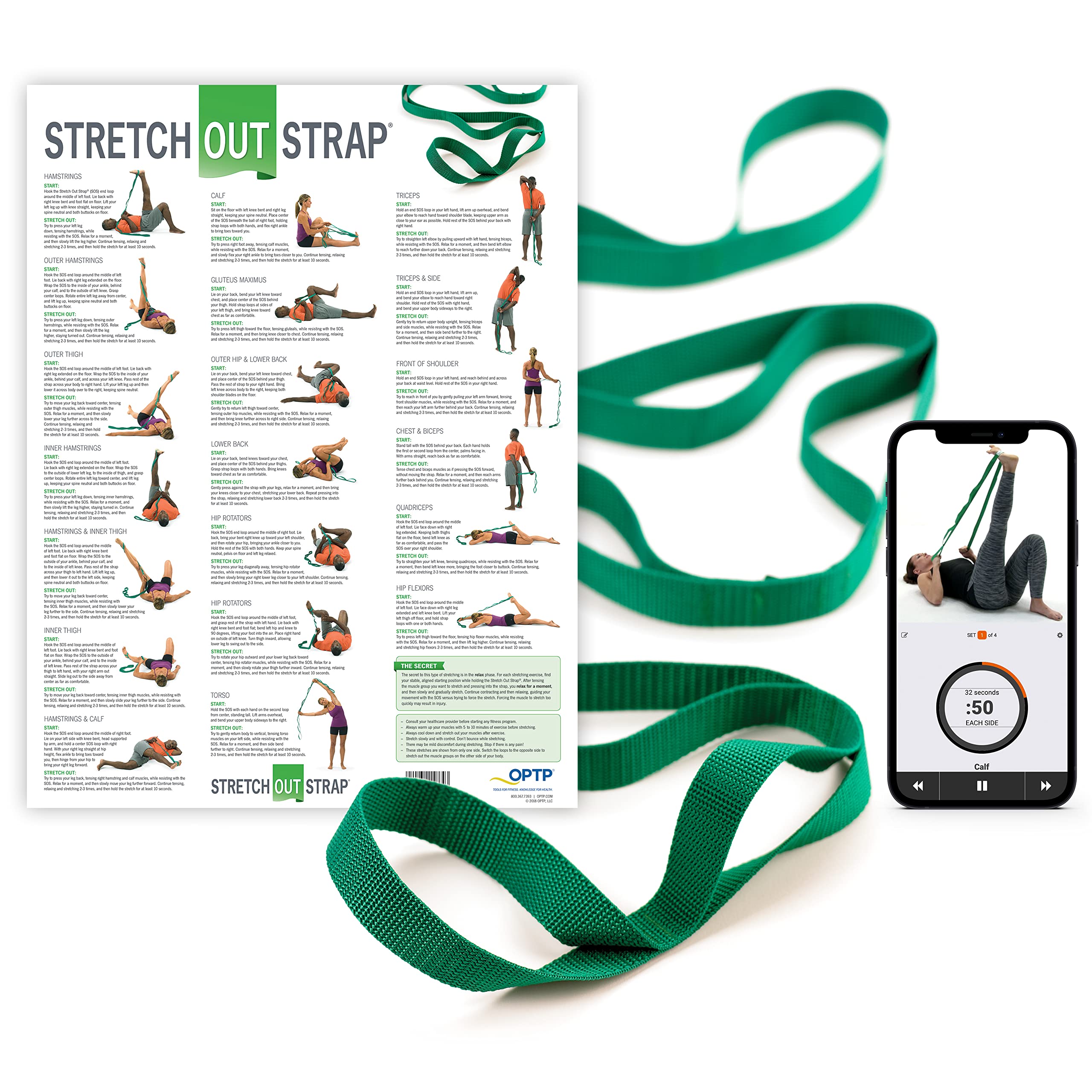 Original OPTP Stretch Out Strap with Exercise Poster - USA Made Yoga & Physical Therapy Strap for Flexibility Training, Home Workouts & Rehabilitation - Perfect for Yoga, Pilates, PT & Home Gym Use