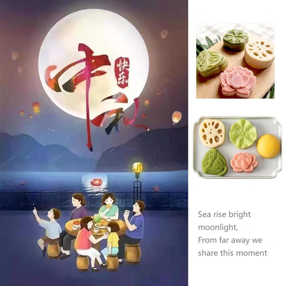 4Pcs Silicone Cake Fondant Molds - Mooncake, Chocolate, Candy, Polymer Clay, Sugar Craft, Ice Cube & Soap Decorations (Lotus Pond Moonlight Design) | Perfect for Baking, DIY Crafts & Home Decor