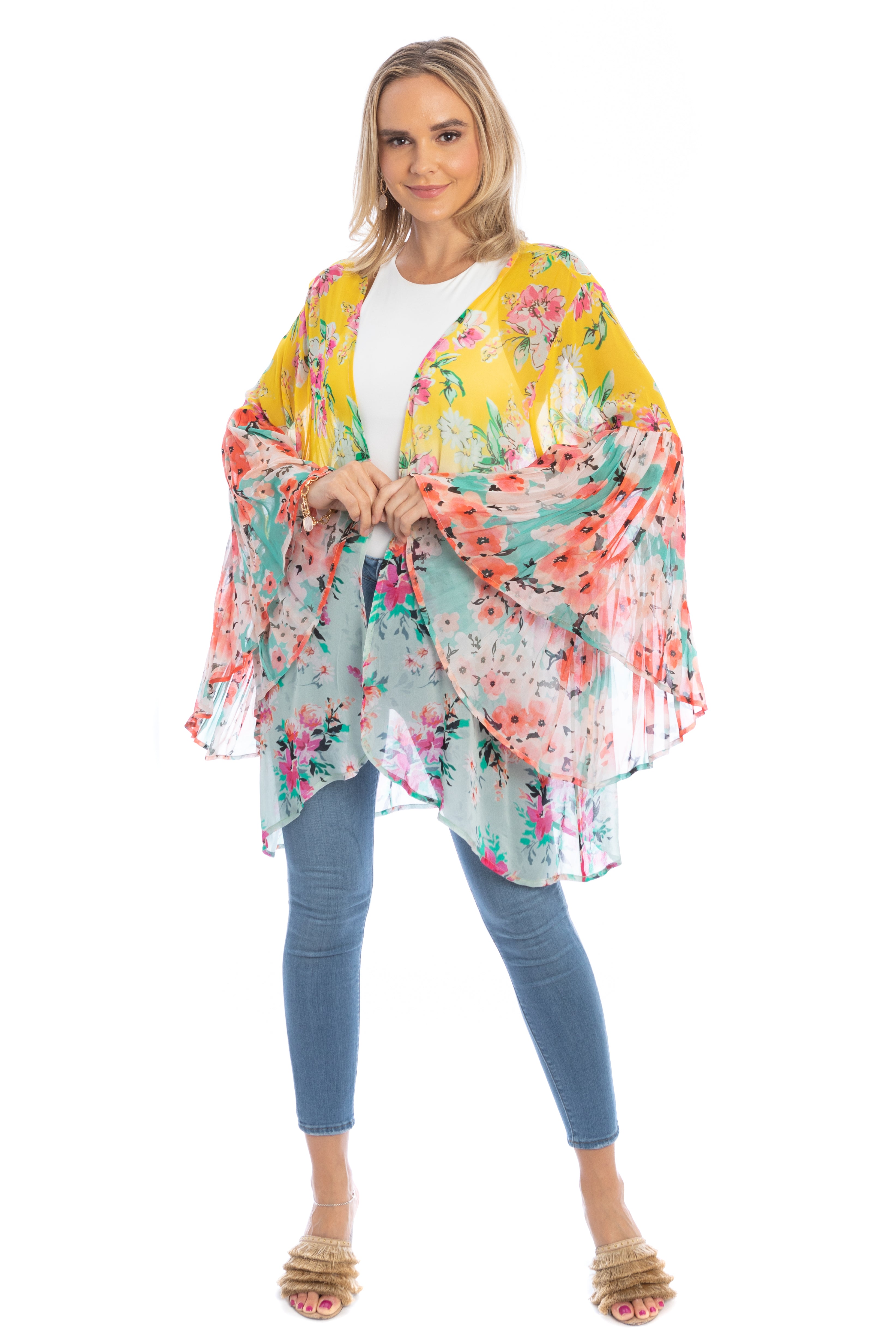 Elegant Floral Ruffle Sleeve Kimono Robe - Boho Chic Loungewear for Women | Perfect for Spa Days, Beach Cover-ups & Home Relaxation