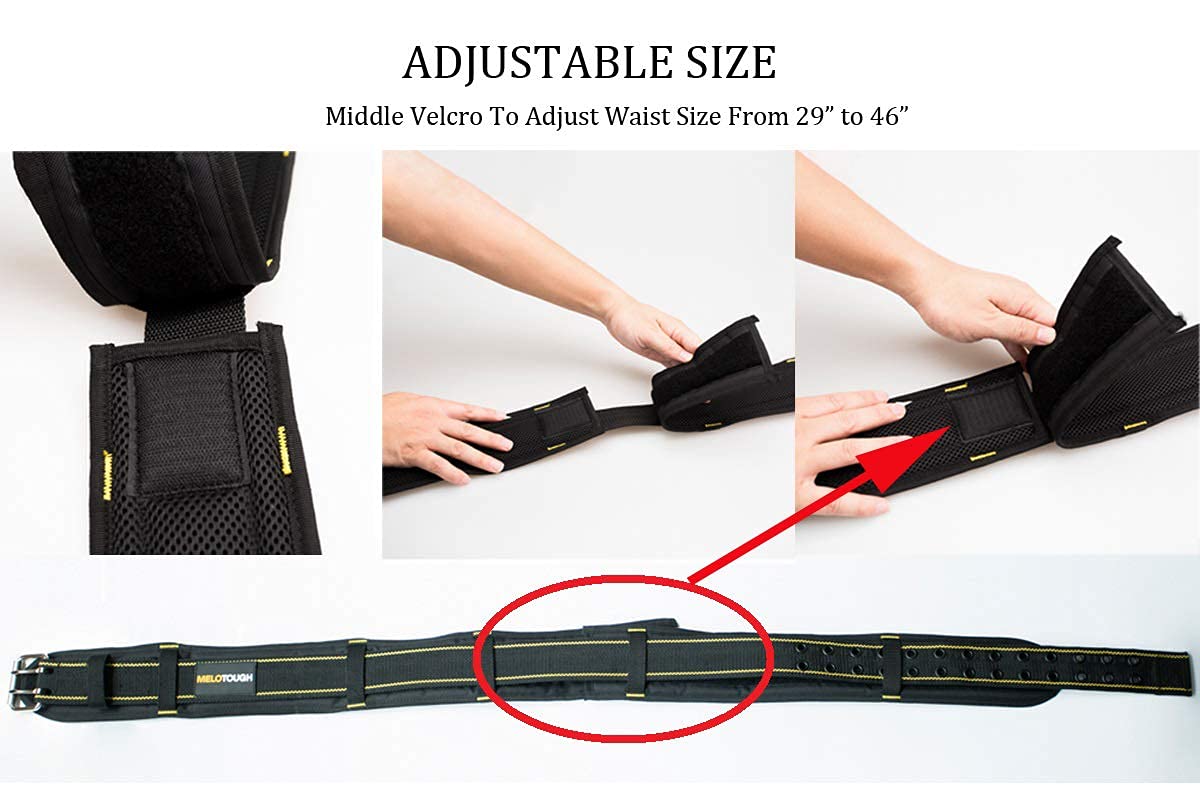 Heavy Duty Padded Tool Belt with Cordless Drill Holder & Drill Bit Tote - Durable Work Belt for Electricians, Carpenters and Construction Workers - Perfect for Job Sites, Home Renovations and DIY Projects