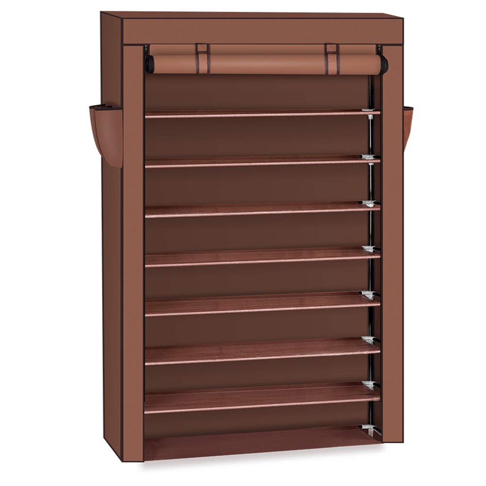 10-Tier Shoe Rack Organizer with Dustproof Cover - Free Standing Shoe Storage Cabinet for Closet & Entryway - Holds 40 Pairs of Shoes for Sneakers, Boots & High Heels - Space Saving Home Organization Solution for Bedroom, Hallway & Dorm Room (Coffee Brown)