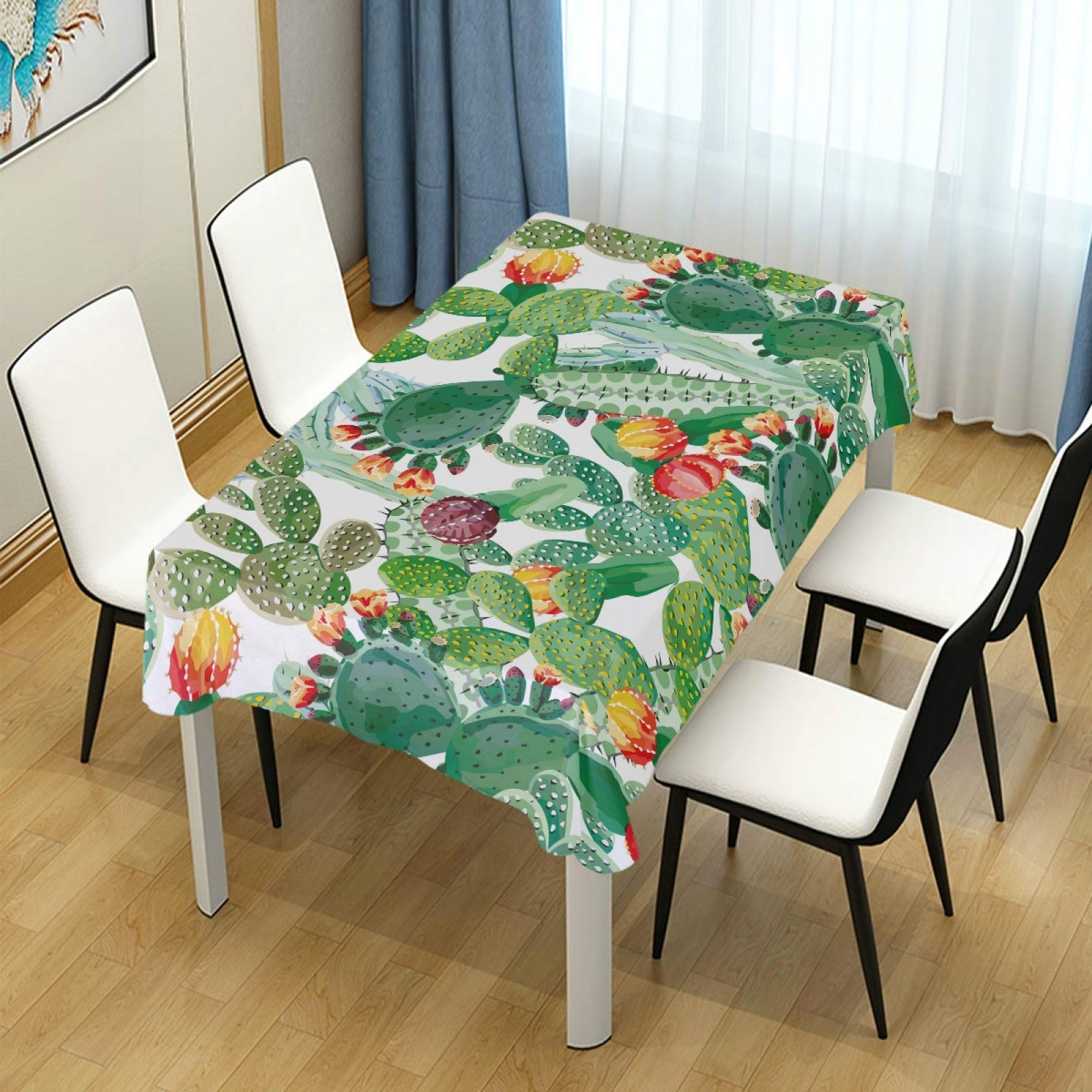 ALAZA Green Cactus Print Tablecloth 60x90 Inch - Wrinkle Resistant Rectangle Table Cover for Dining Room, Kitchen, Outdoor Picnic & Party Decorations