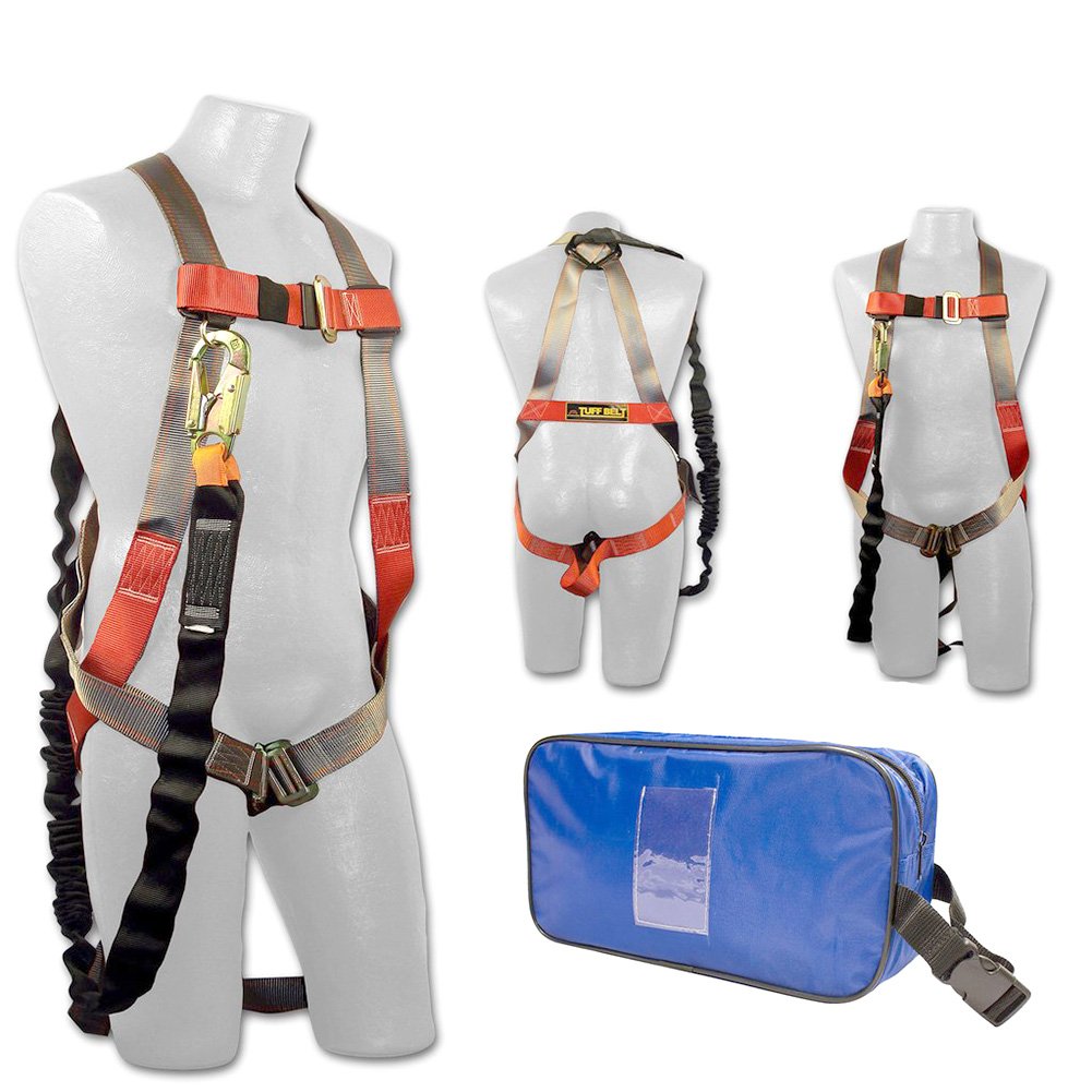 Industrial Full Body Safety Harness with 6FT Shock Absorbing Lanyard - Roof Construction Fall Protection Gear (Size M-XXL) for Construction Workers & Roofers