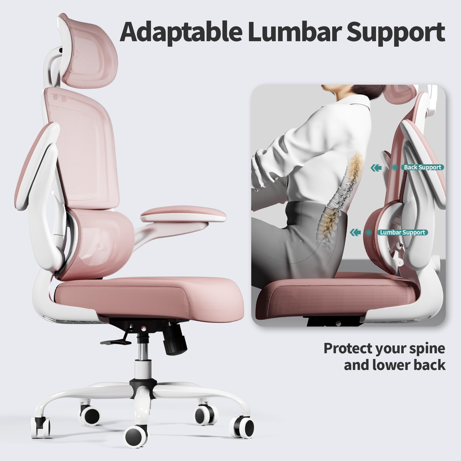 Ergonomic Office Chair with Wheels - 330 LBS Capacity High Back Mesh Desk Chair for Home & Gaming - Comfortable Computer Chair for Long Hours (Pink) - Perfect for Home Office, Gaming Setup, and Workspaces
