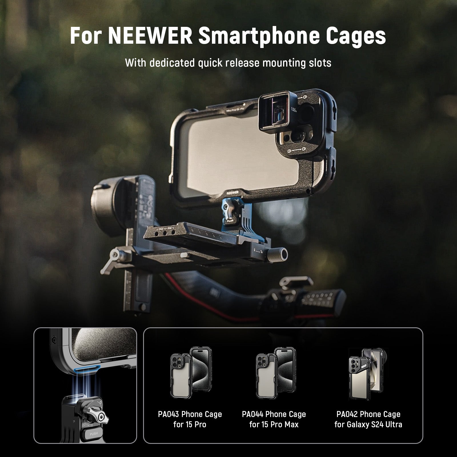 NEEWER PA063 Universal Phone Tripod Mount Holder for iPhone 15 Pro/15 Pro Max & Samsung Galaxy S24 Ultra - Adjustable Phone Cage for Photography, Vlogging, Live Streaming & Video Recording
