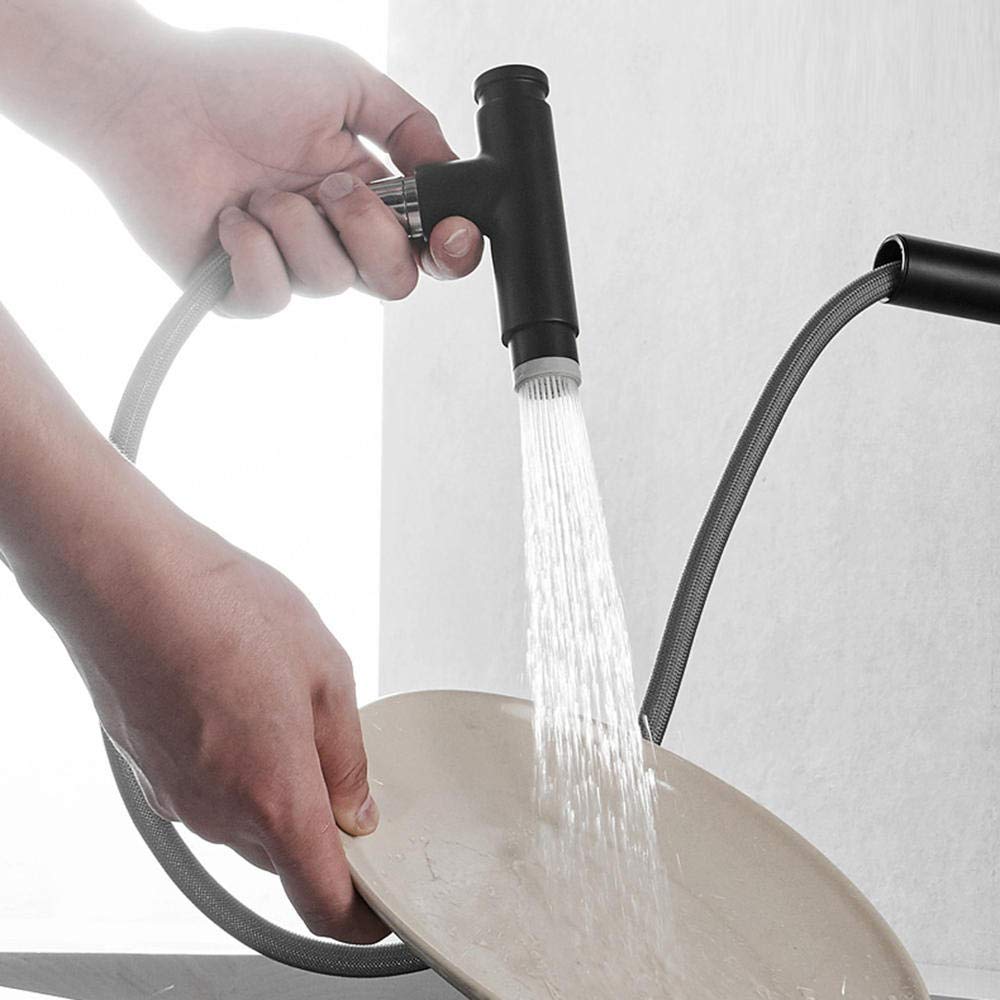 Black Kitchen Faucet with Pull Down Sprayer - Brass Sink Faucet with Hot/Cold Water & 360° Swivel Spout - Perfect for Modern Kitchens, Dishwashing & Food Prep