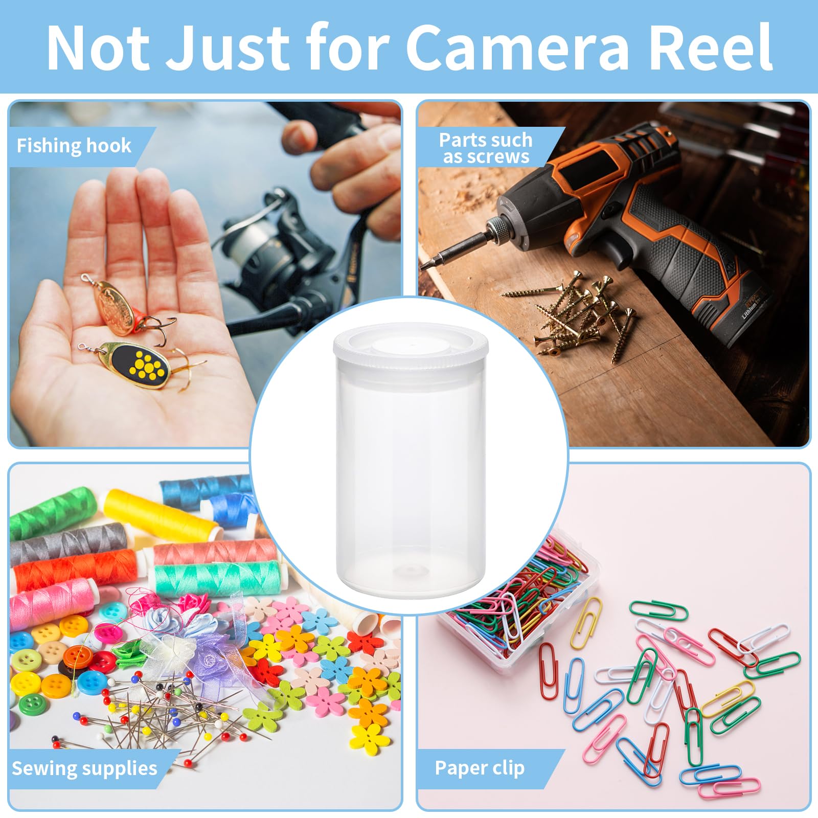120 Pieces Clear 35mm Plastic Film Canisters with Lids - Empty Camera Reel Storage Containers for Small Accessories, Fish Hooks, Keys, Coins, Art Beads - Perfect for Photography, Science Experiments, Craft Organizing & Travel Storage