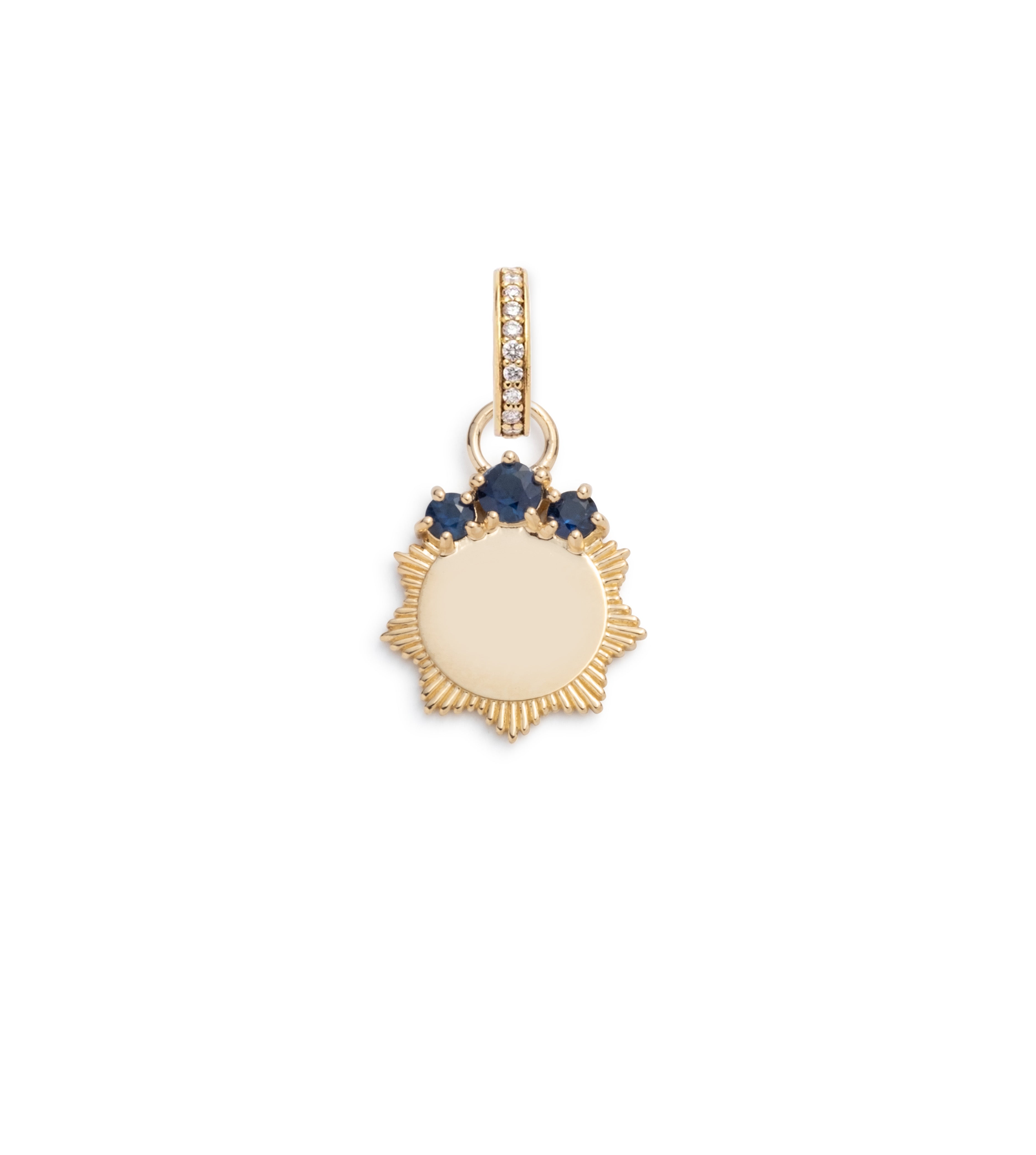 Blue Sapphire Engravable Miniature Medallion with Annex Link - Personalized Jewelry Gift for Women, Men, Anniversary & Special Occasions