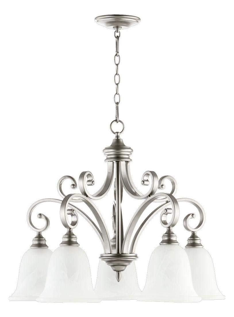 5-Light Faux Alabaster Glass Classic Nickel Chandelier - Elegant Dining Room & Bedroom Ceiling Light Fixture