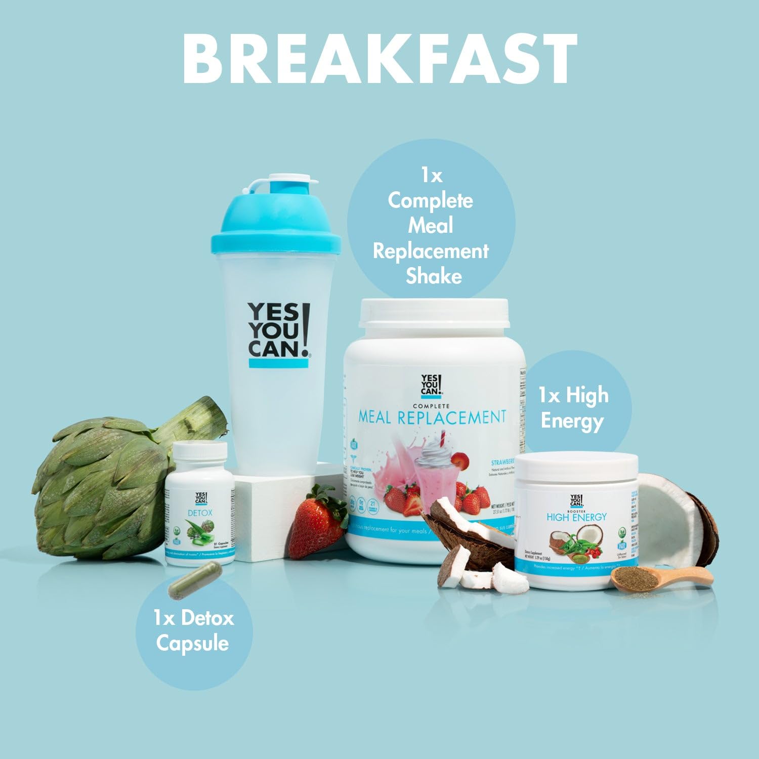 Yes You Can! Detox Plus Kit - Meal Replacement Powder (Dulce de Leche & Aloe Vera Hibiscus Flavors), High Energy Shake Booster & Detox Supplement for Weight Management & Wellness | Perfect for Busy Lifestyles, Post-Workout Recovery & Healthy Meal Alternatives