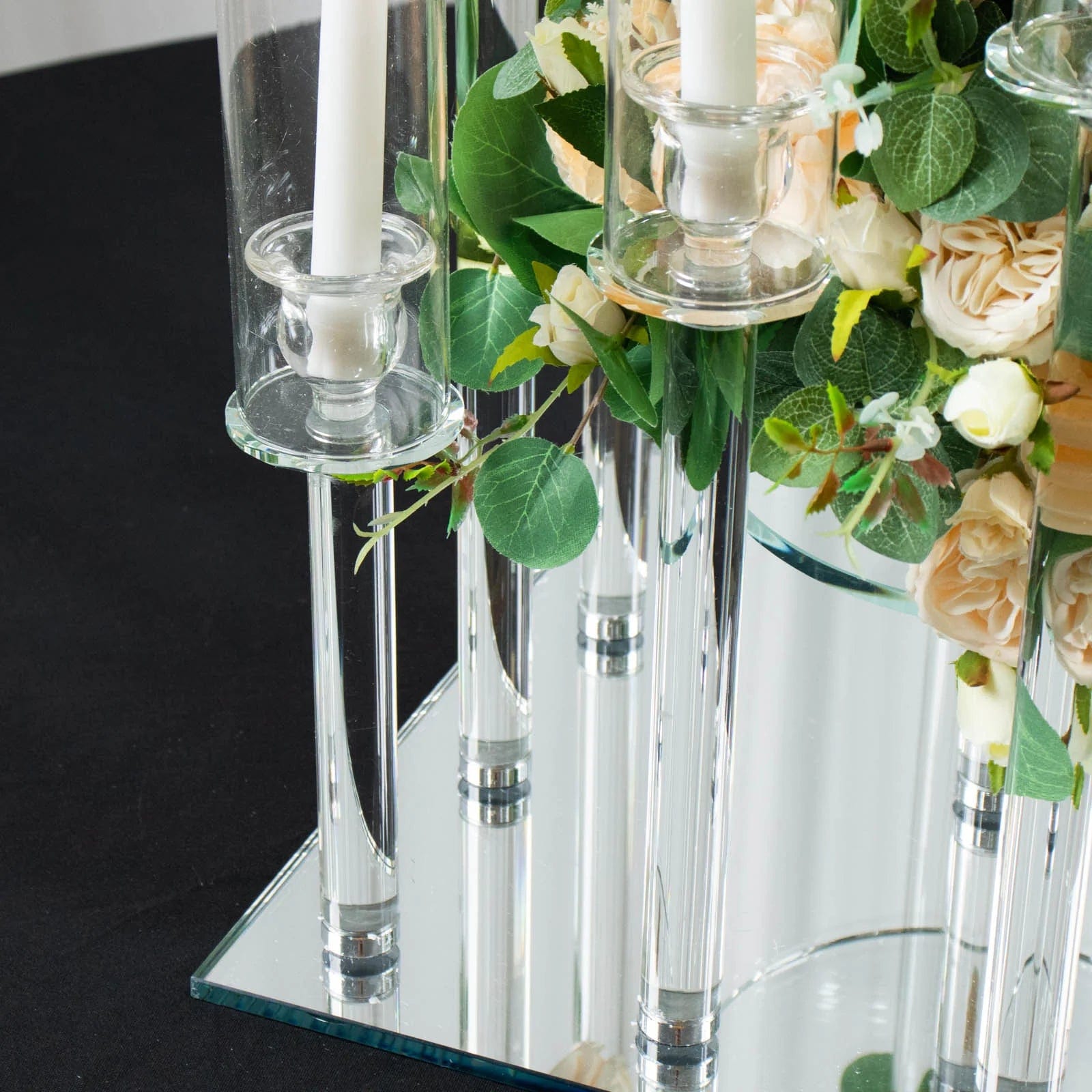 4.5 ft Tall 12-Arm Crystal Glass Square Candelabra Taper Candle Holder - Clear Elegant Centerpiece for Wedding, Dining Table & Home Decor