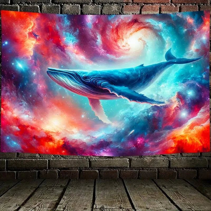 Galaxy Whale UV Glow Tapestry Wall Art - Psychedelic Blacklight Poster for Bedroom, Living Room & Dorm Decor - Glow in The Dark Space Themed Room Decor
