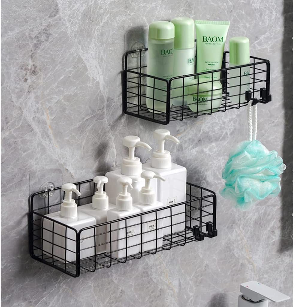 MUSUMI No-Drill Wall Mounted Bathroom Shelf - Rustproof Stainless Steel Storage Organizer for Bathroom, Kitchen, Toilet - Space Saving Hanging Basket & Shelf (Black) - Perfect for Small Spaces, Apartments & RV Bathrooms