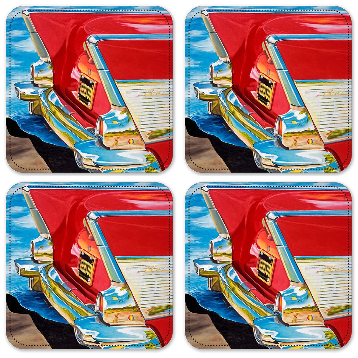 Chevy Themed Vinyl Drink Coasters Set of 4 - Non-Slip Absorbent Coasters for Coffee, Beer & Wine - Perfect for Home, Office & Bar Use