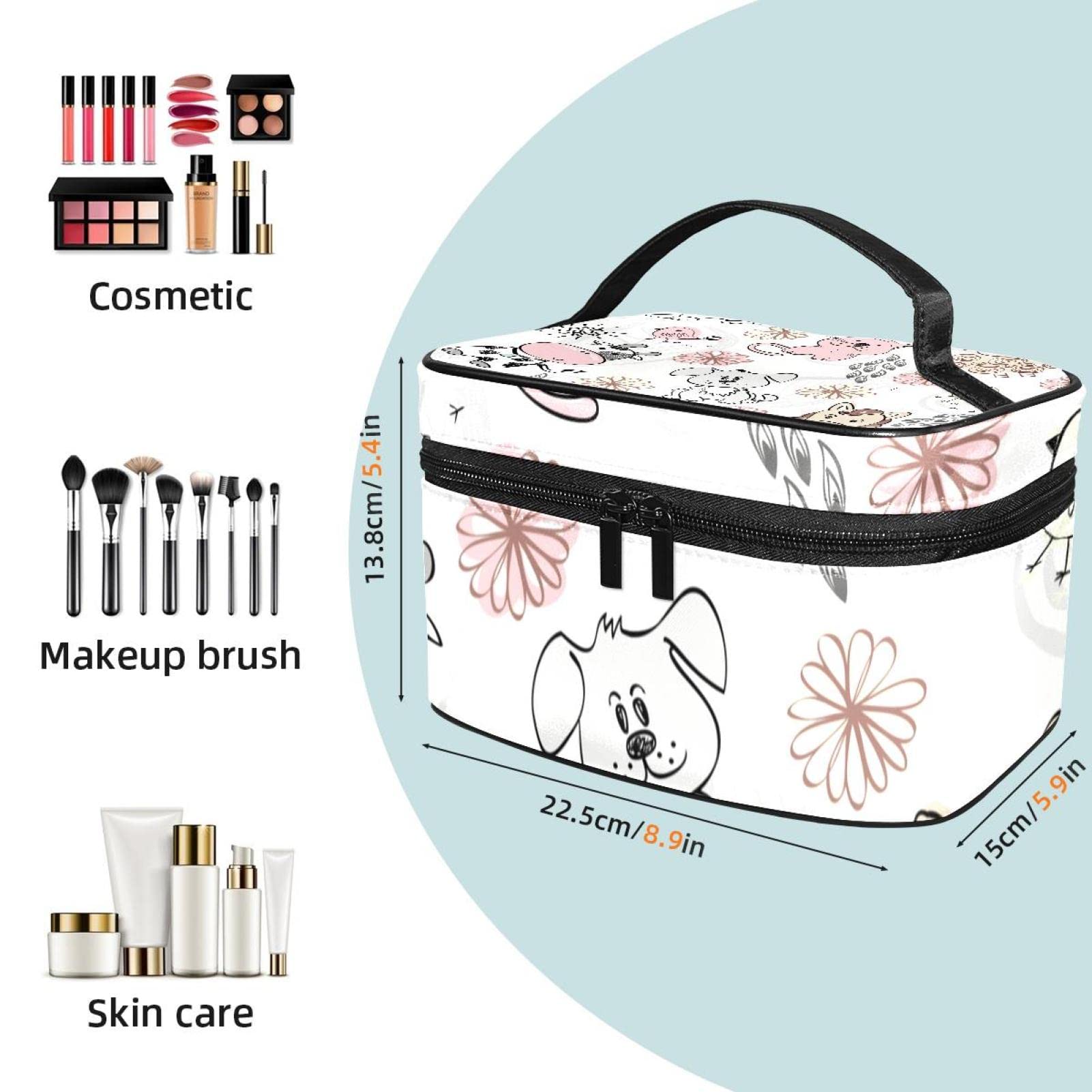 Cute Cartoon Animal Makeup Bag for Women - Large Travel Cosmetic & Toiletry Organizer with Brush Holder - Perfect for Girls' Travel, Gym, School & Daily Use (Cow, Cat, Horse, Dog Designs)