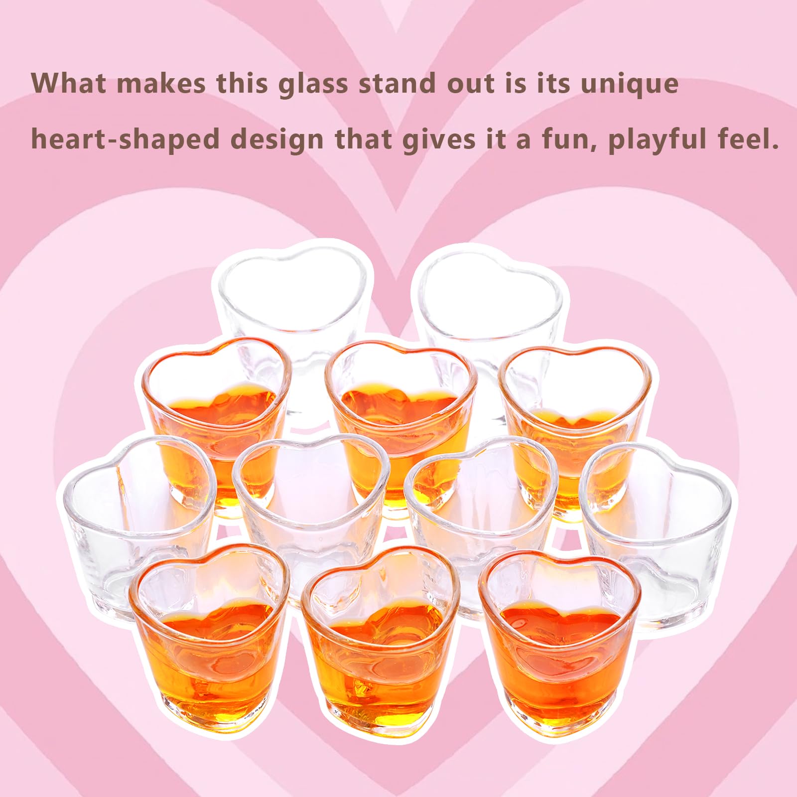 1.5oz Heart Shaped Shot Glasses Set of 6 - Clear Small Soju & Tequila Drinking Glasses - Bulk Party Barware for Valentine's Day, Bachelorette Parties & Home Decor