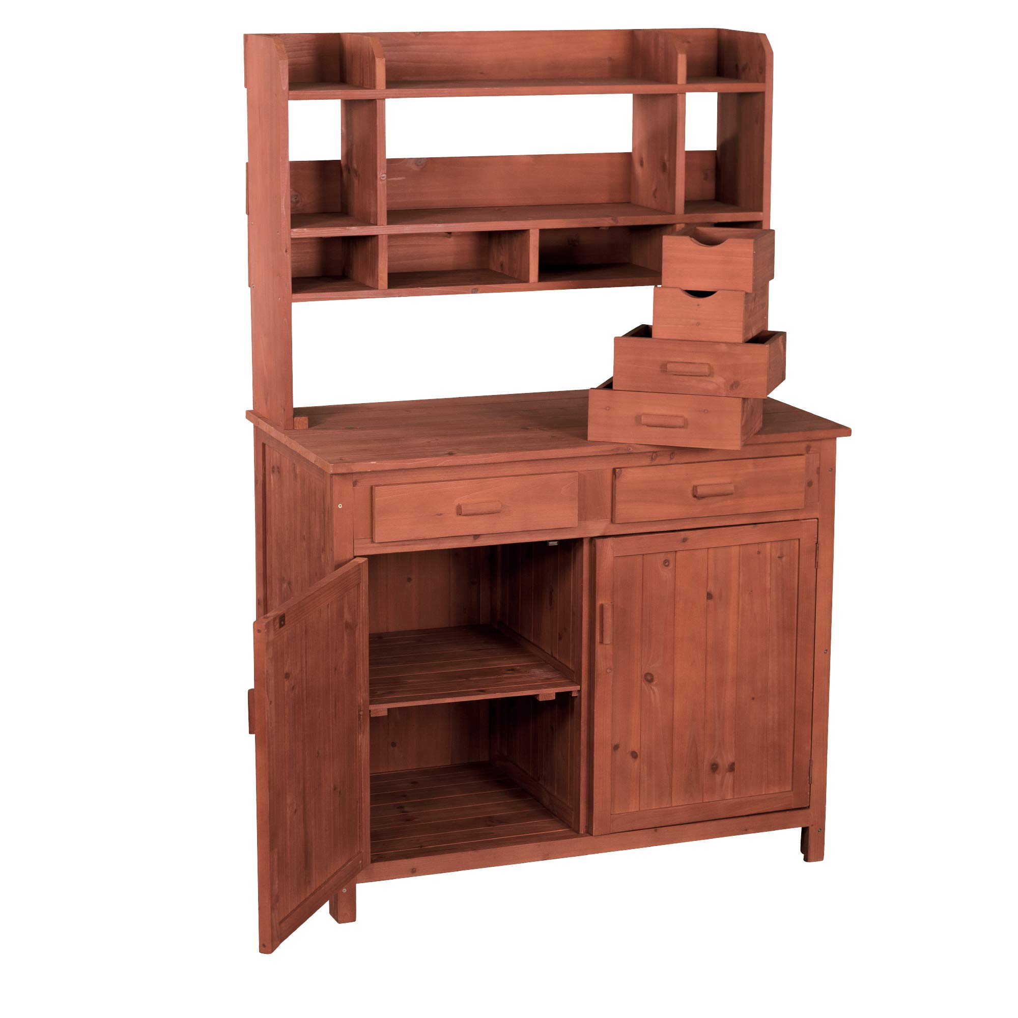 PBS4224-Y Potting Bench with Storage Shelf - Medium Brown Wooden Garden Workbench for Planting & Organizing - Perfect for Patio, Backyard & Outdoor Gardening