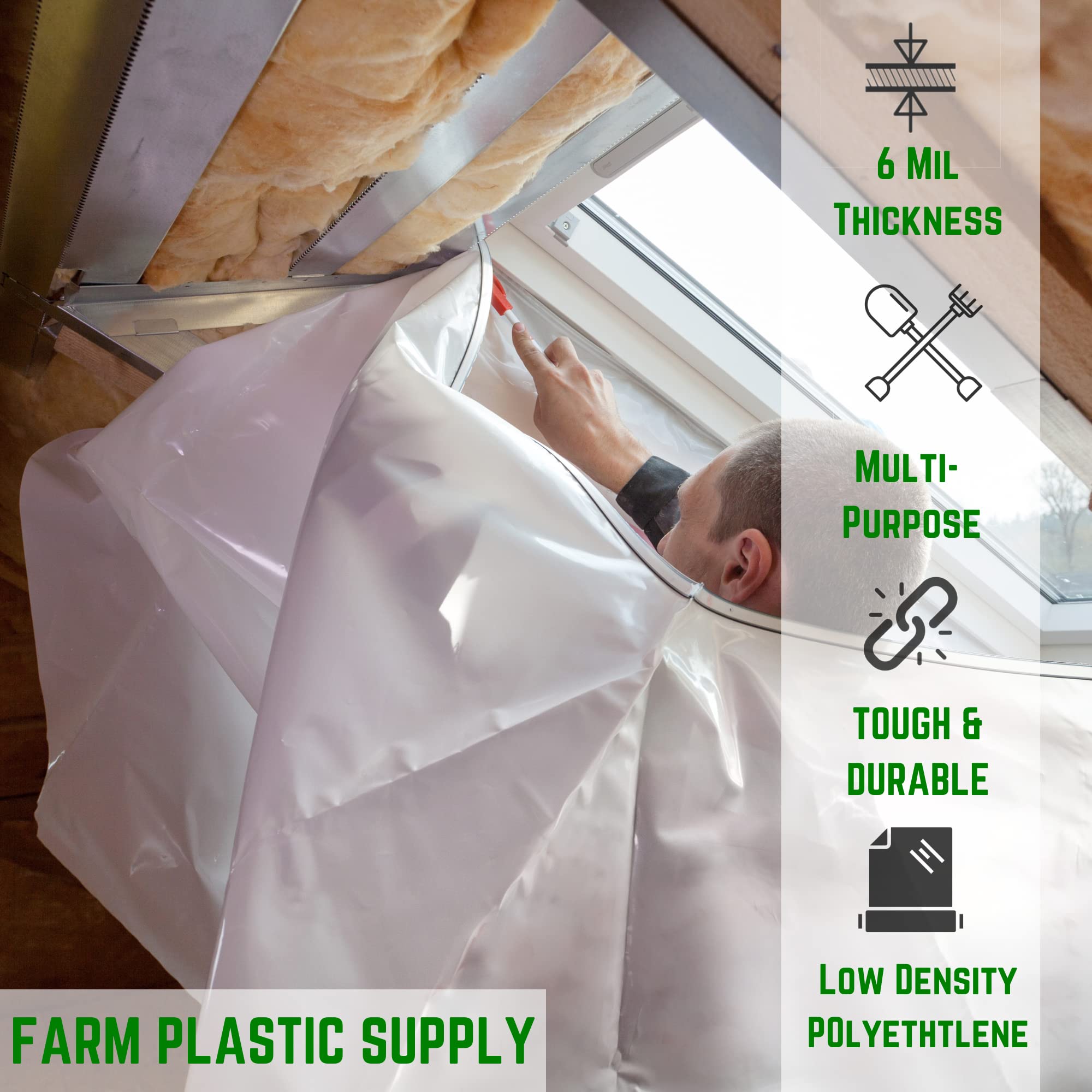 6 Mil Clear Plastic Sheeting 20' x 100' - Heavy Duty Polyethylene Film for Crawl Space Vapor Barrier, Drop Cloth, Greenhouse Cover & Construction Protection - Farm Plastic Supply