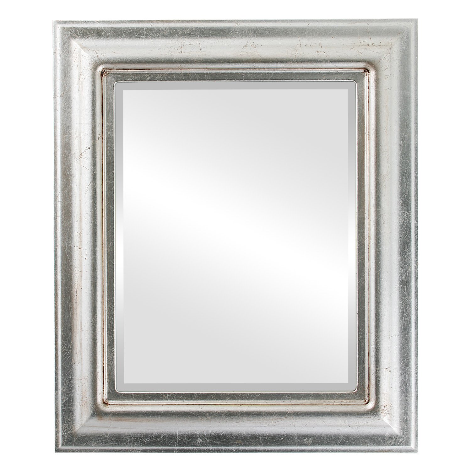 OVALCREST 27x33 Inch Rectangle Beveled Wall Mirror - Lancaster Style Silver Leaf with Brown Antique Finish - Elegant Home Decor Mirror for Living Room, Bedroom & Entryway