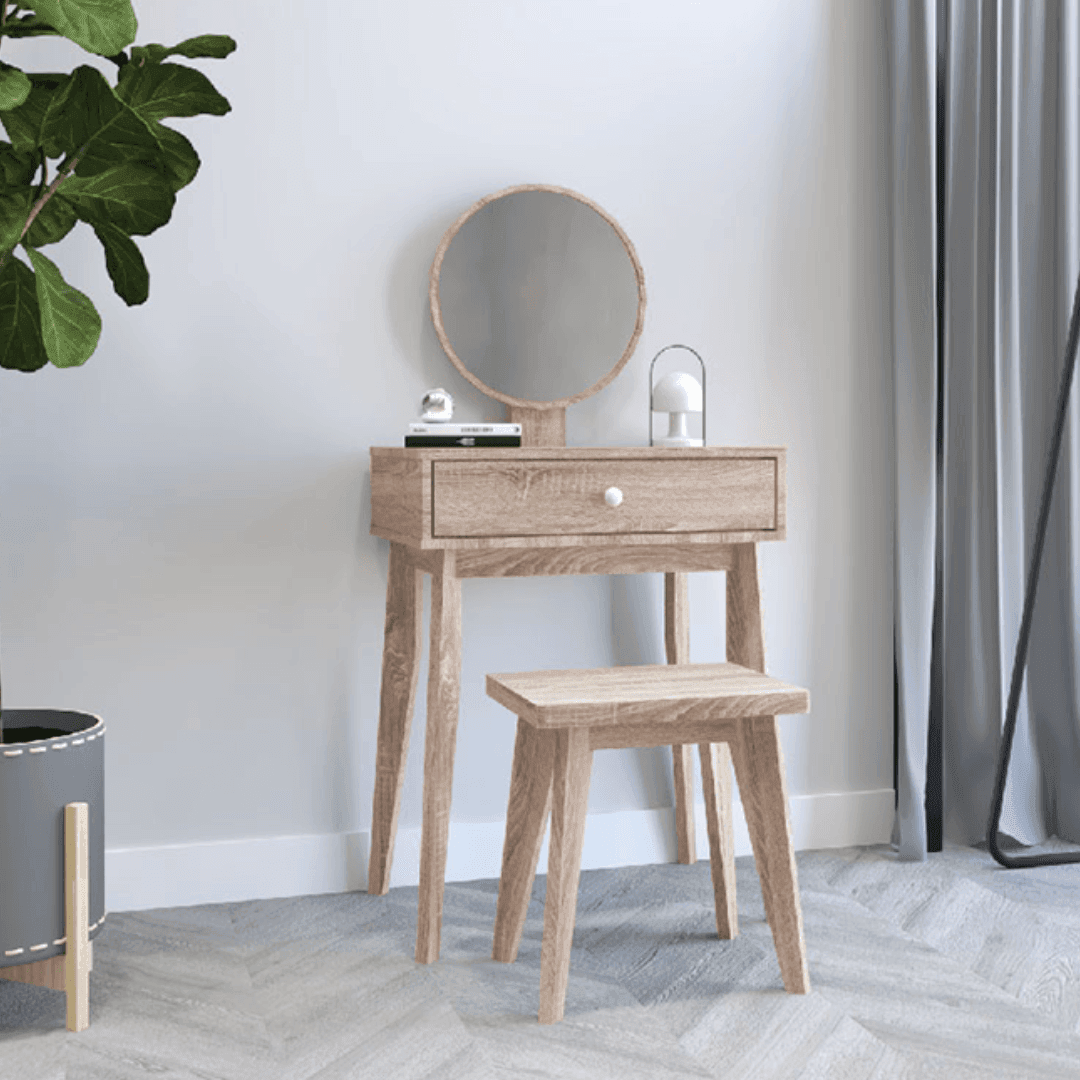 Holdun Wooden Vanity Dressing Table with Stool - Elegant Makeup Desk for Bedroom, Home Decor & Beauty Organization (White) - Perfect for Small Spaces, Bridal Gifts & Women's Bedroom Furniture