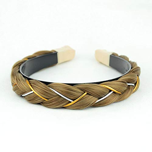 BOBIYA Wide Chunky Plaited Braided Headband for Women - 1.2 Inch Synthetic Hair Band with Teeth, Two-Tone Colors (Caramel Brown) | Perfect for Everyday Wear, Parties, and Special Occasions