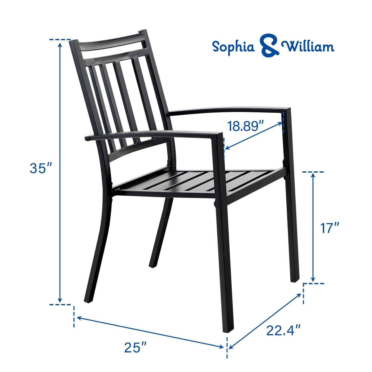 Sophia & William 6-Piece Black Metal Outdoor Dining Chairs Set - Stackable Patio Chairs with E-Coated Wrought Iron Frame - Perfect for Garden, Backyard, Poolside & Restaurant Outdoor Seating