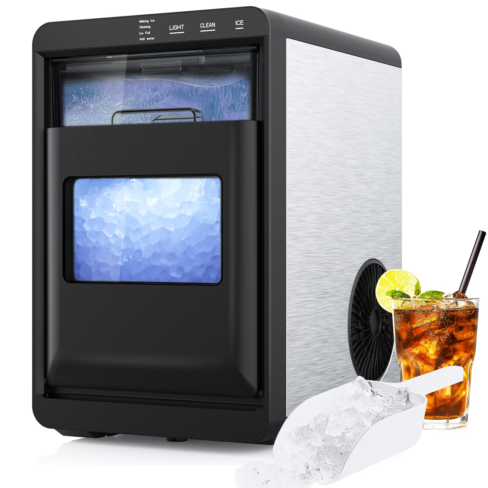 Portable Countertop Nugget Ice Maker Machine - 44LBS/24H Soft Chewable Pebble Ice Production with Self-Cleaning Function, Pull-Out Water Tank & Removable Ice Basket - Perfect for Home Kitchen, Office, Bar, and Party Use (Black)