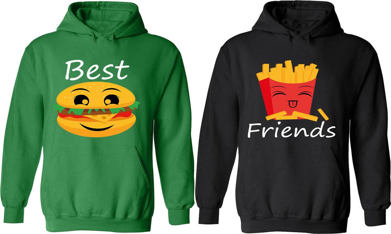 Burger and French Fries Matching Couple Hoodies - Best Friend Forever Sweaters for Casual Outings and Cozy Nights