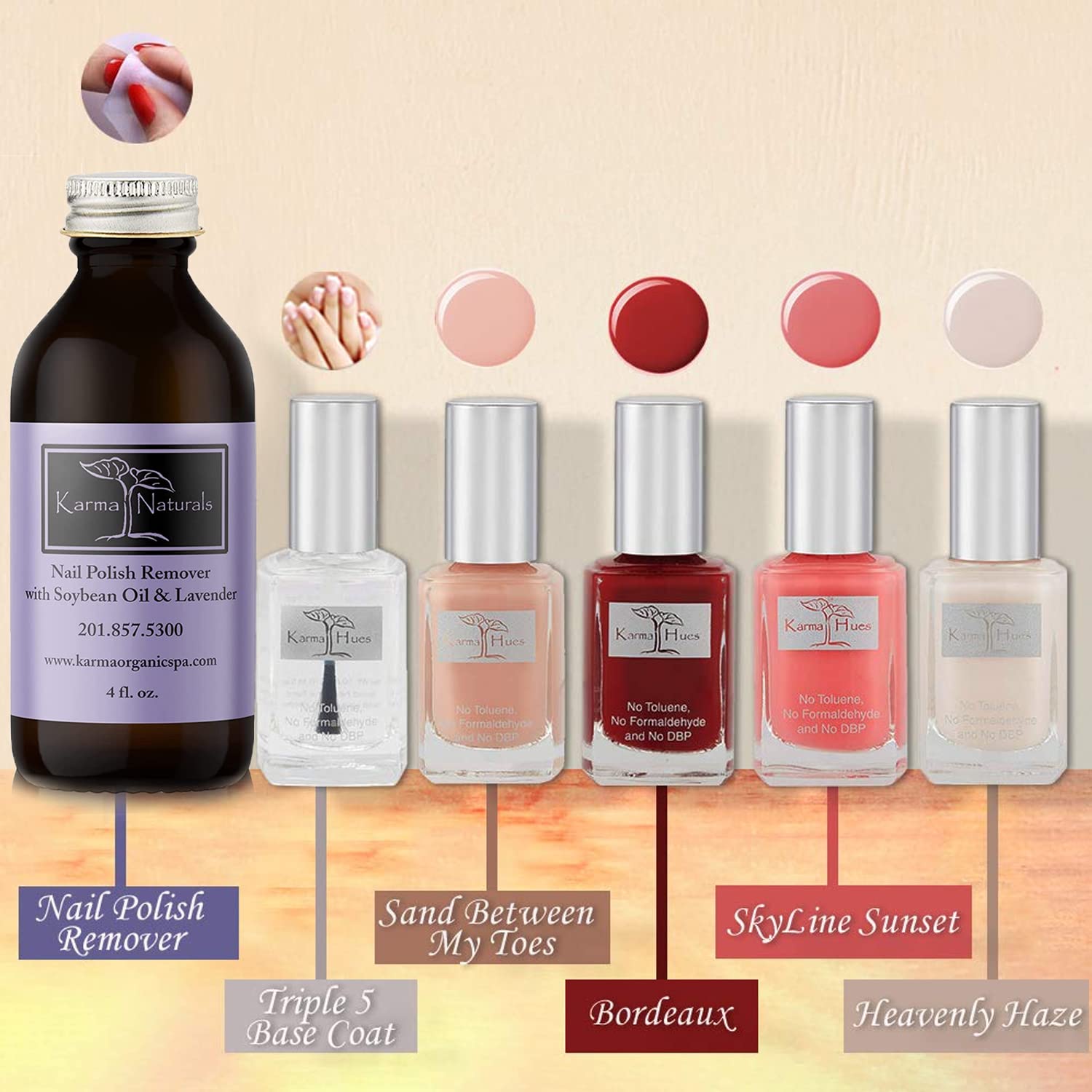 Natural Vegan & Cruelty-Free Nail Polish Set - 6pc Non-Toxic Base Coat & Lavender Nail Polish Remover for Christmas Nail Art | Perfect for Holiday Parties, Gift Giving & Home Manicures