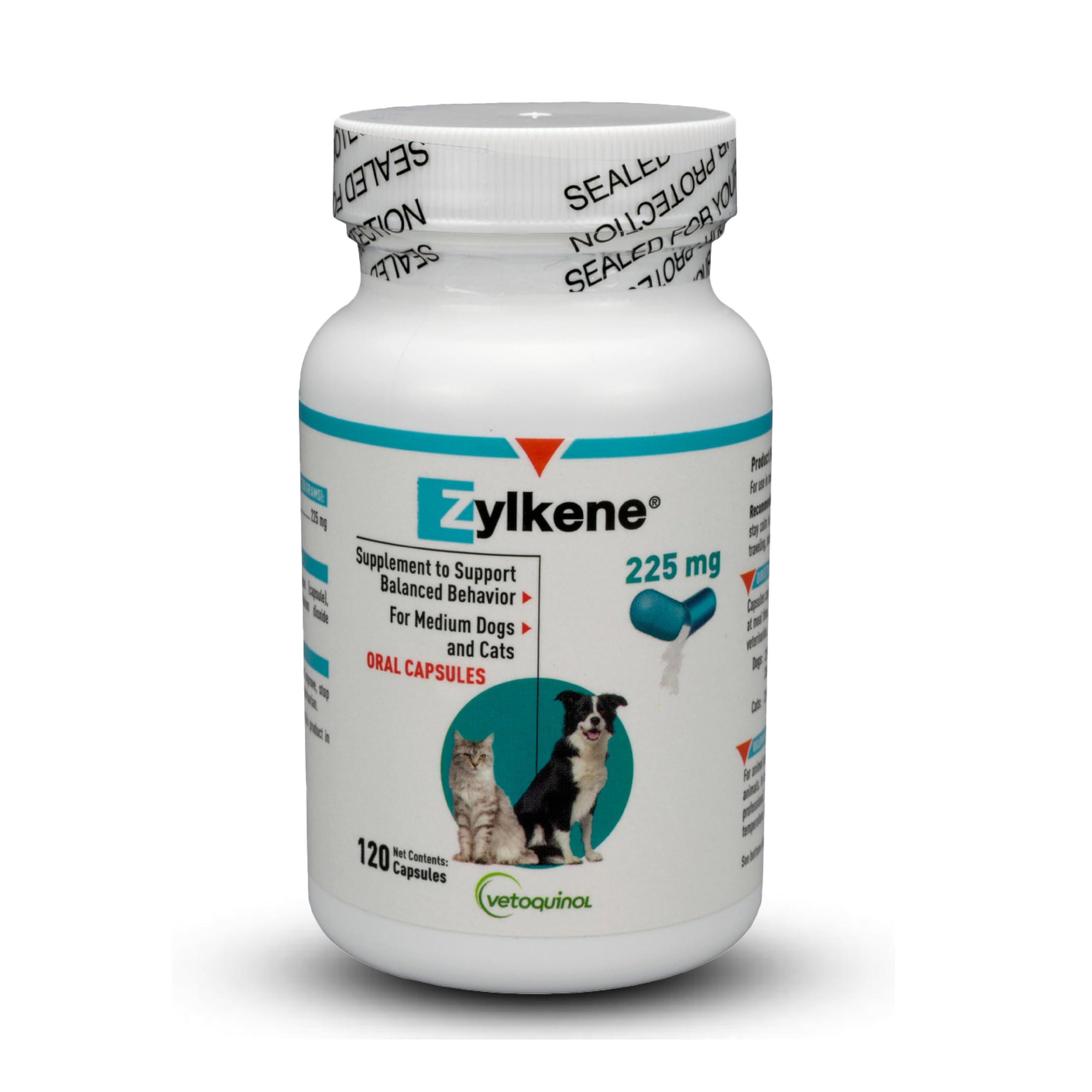 Vetoquinol Zylkene Calming Support Supplement for Medium Dogs 33-65lbs - 225mg Capsules for Relaxation, Stress Reduction & Anxiety Relief - Daily Behavioral Support for Nervous or Anxious Dogs - Perfect for Travel, Vet Visits & Thunderstorms