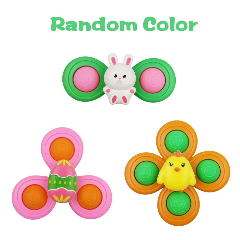 Anditoy 3 Pack Easter Bunny Suction Cup Spinner Toys - Sensory Bath Toys for Toddlers & Kids, Easter Basket Stuffers, Party Favors, Gifts (Bath Time, Sensory Play, Easter Egg Hunt Prizes)